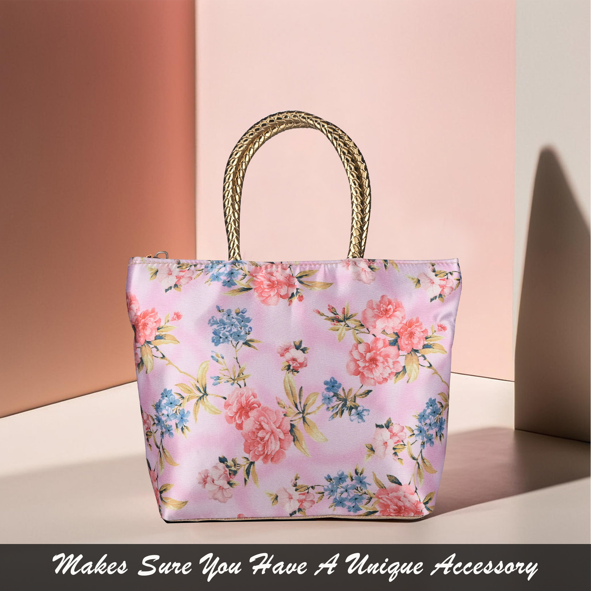 Silk Small Hand Bags for Women Stylish with Handle  1 Outer Zip Pocket  Traditional Handheld Bags for Women  Ethnic Ladies Purse Handbag for Return Gifts  Pink