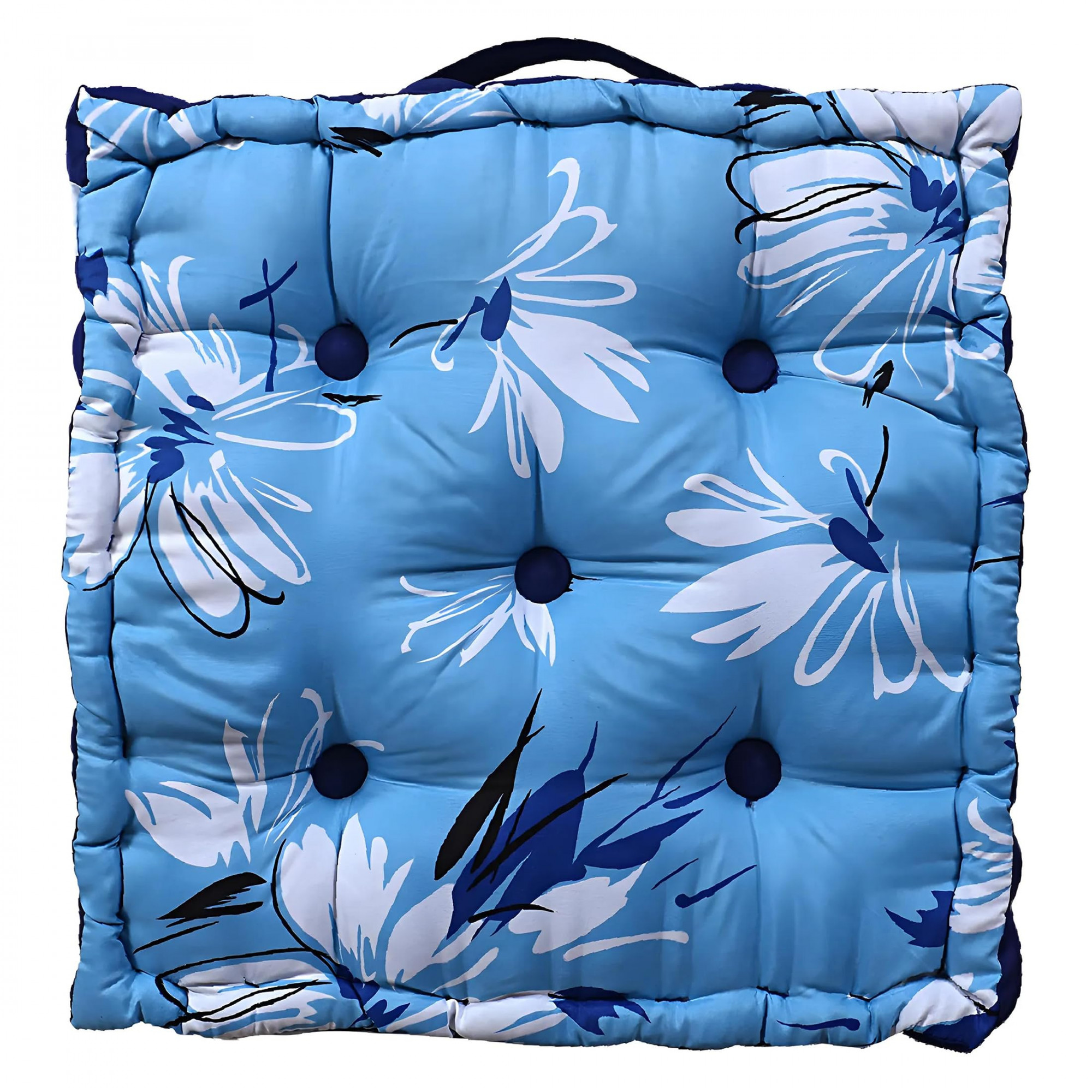 Square Chair PadComfortable Floral Design Seat CushionSoft Cotton Pillow Filler for SeatingMeditationYogaLiving Room Sky Blue