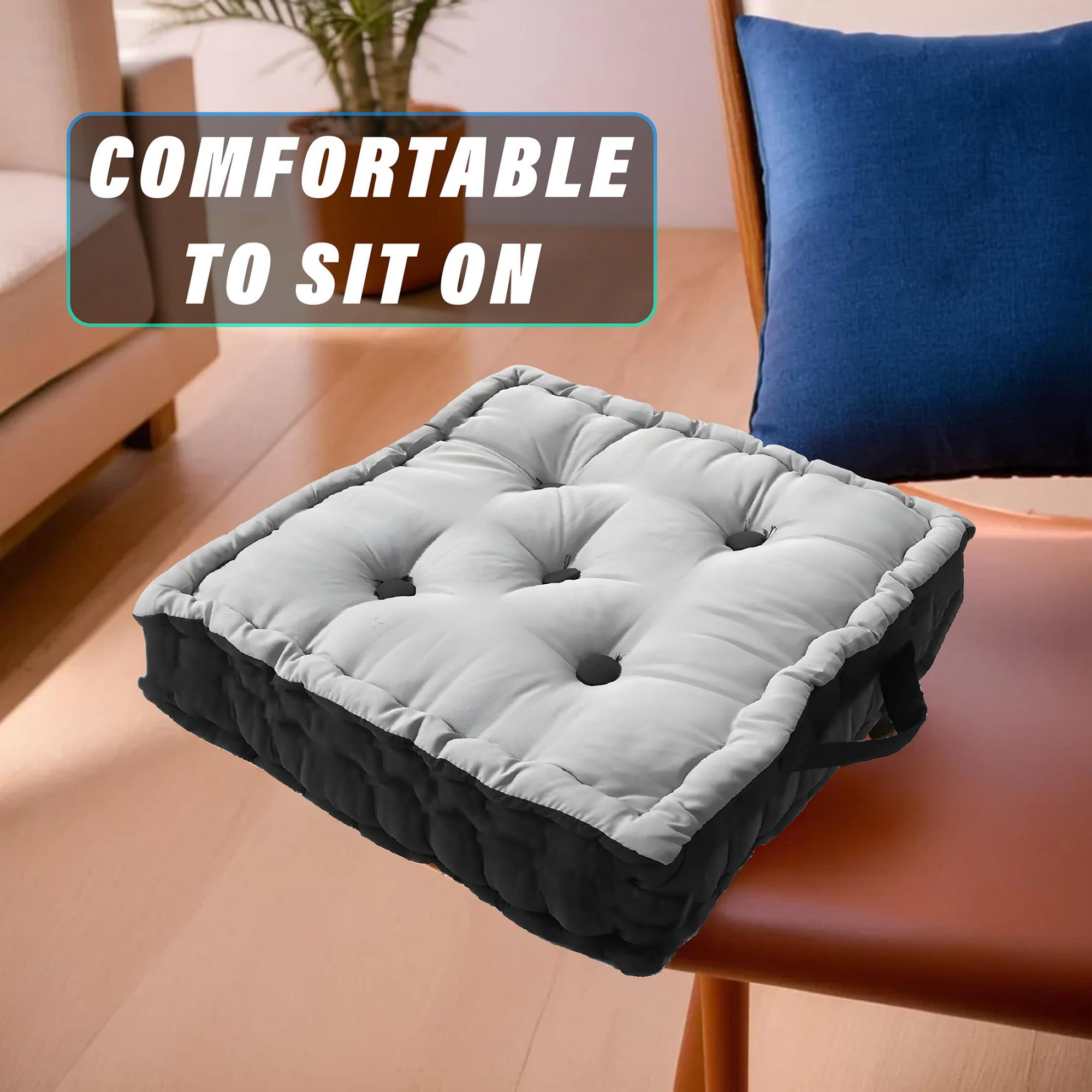 Square Chair PadComfortable Seat CushionSoft Cotton Pillow Filler for SeatingMeditationYogaLiving Room Gray