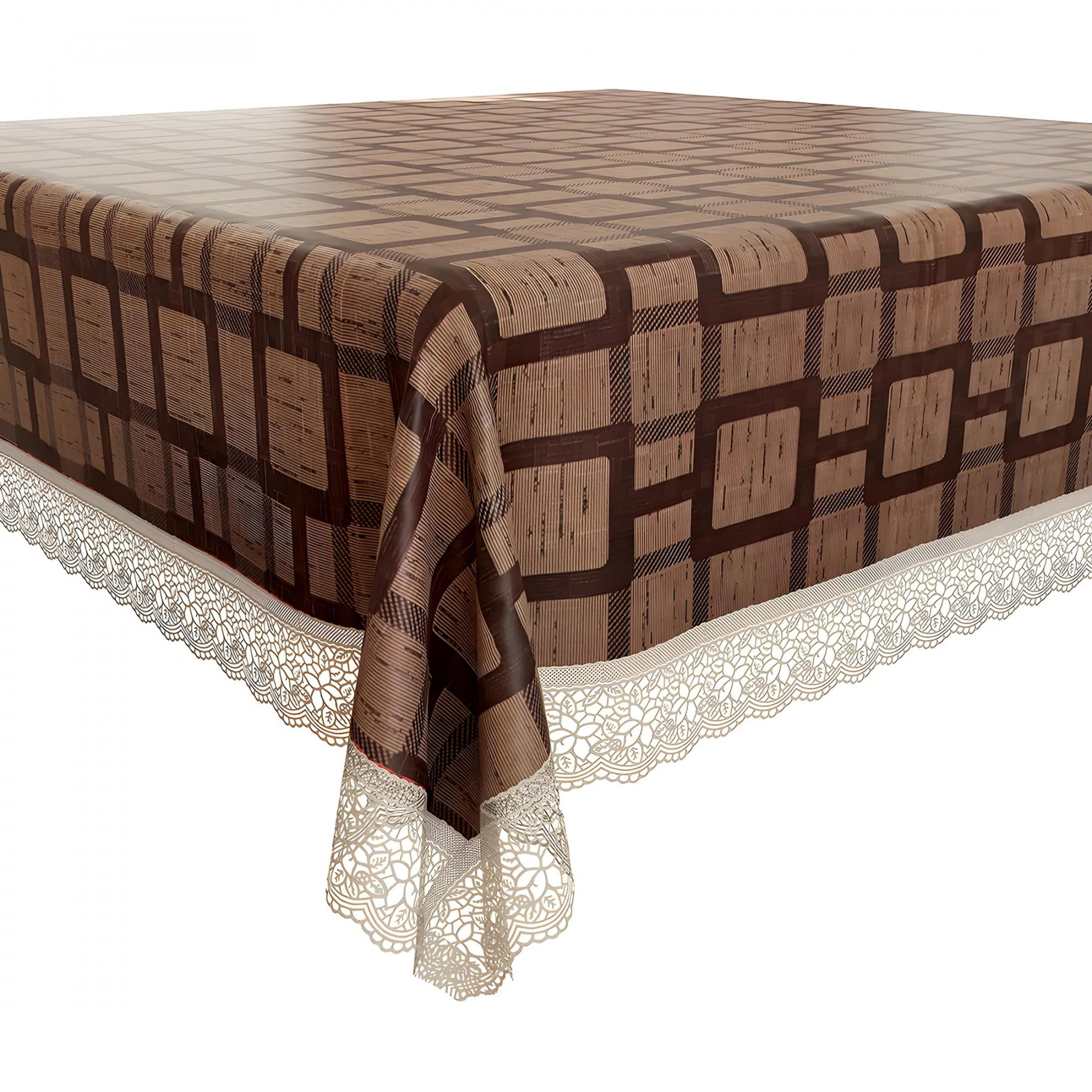 Square Table Cover for 4 SeaterPVC Waterproof Square Pattern Tablecloth Indoor  Outdoor48x48 Inch Brown