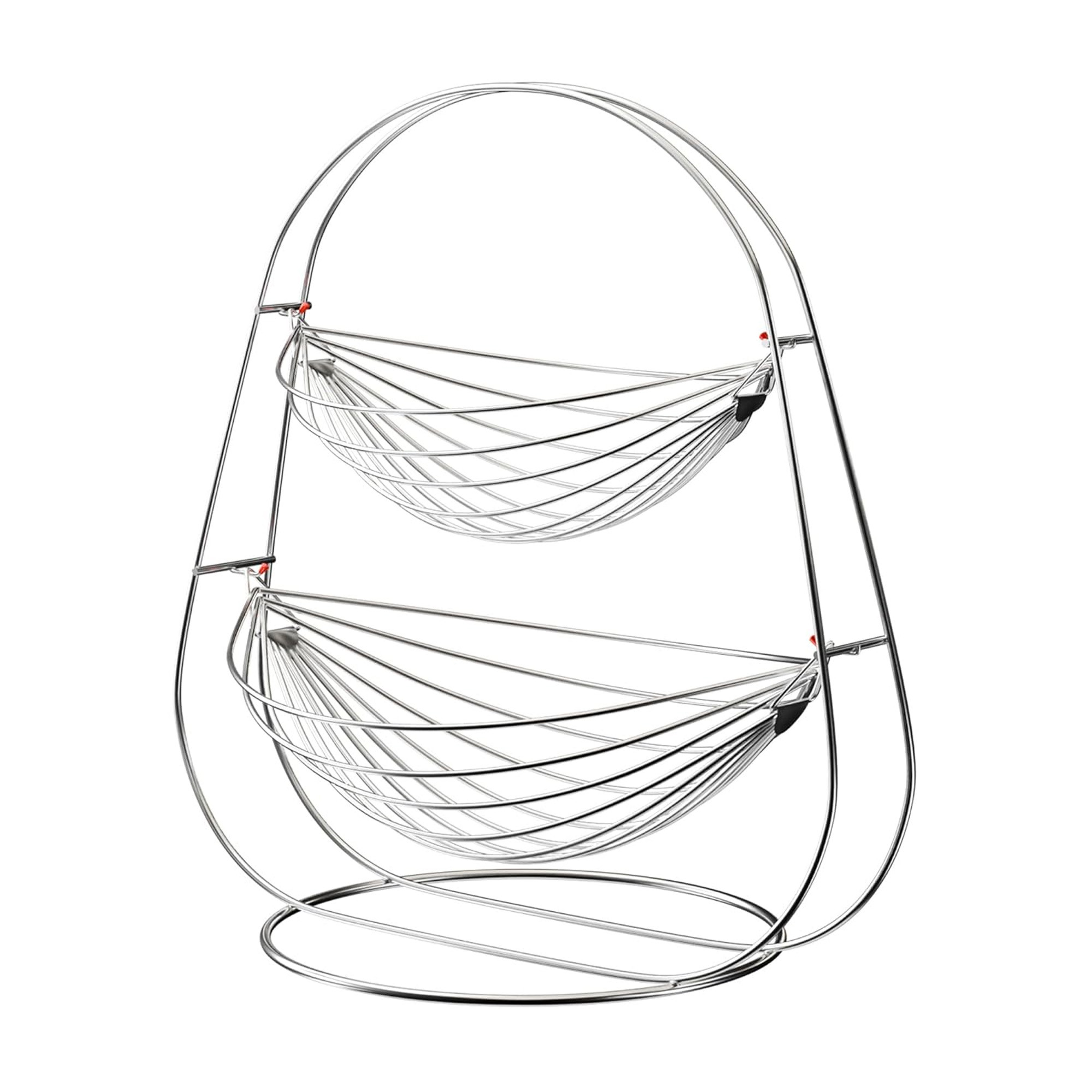 Stainless Steel Double Layer Fruits Basket with Stand  Half Round Wire Vegetable Bowl for SnackBread Basket  Kitchen Counter  Silver