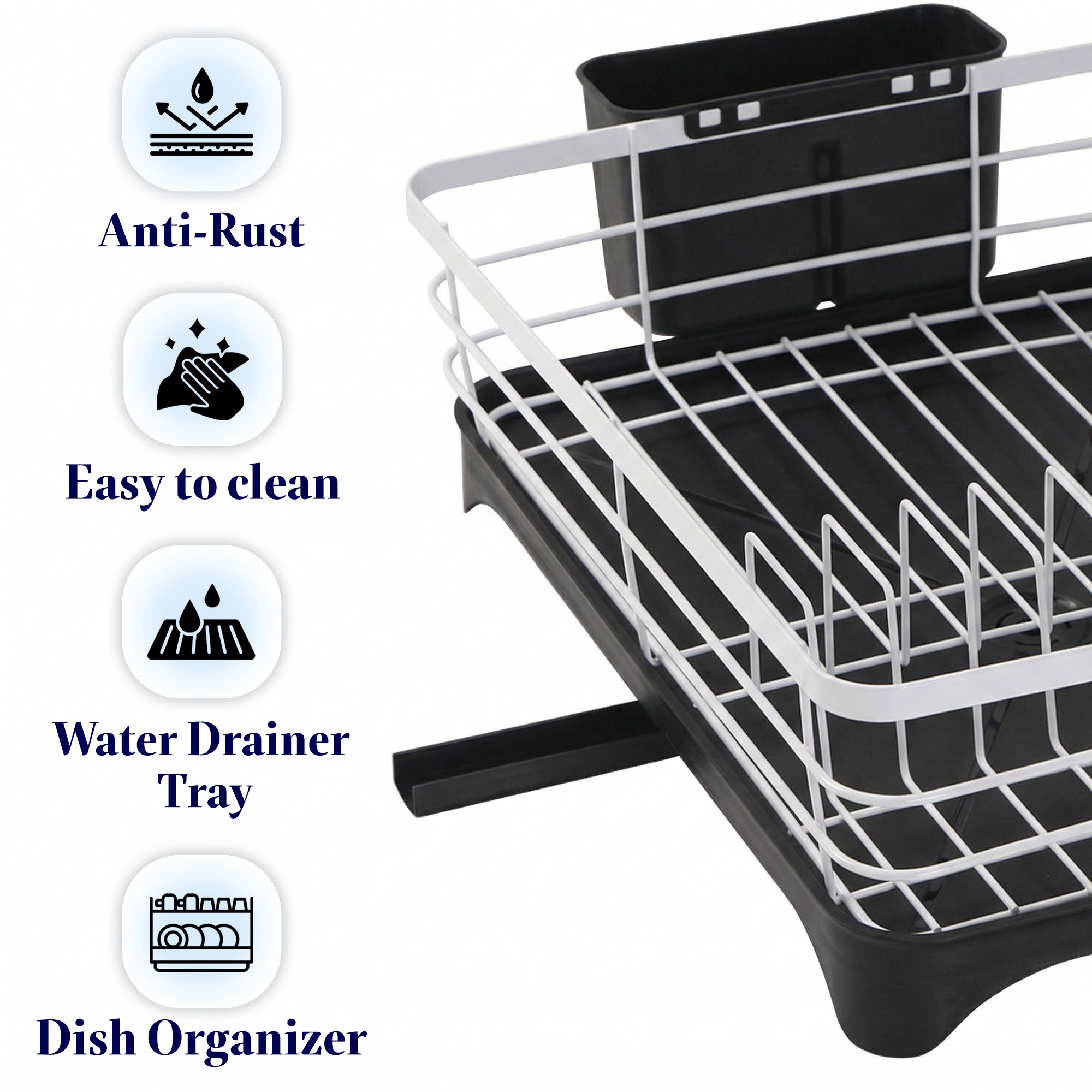 Stainless Steel Kitchen Drying Rack with Drain Tray  Cutlery Holder  Countertop Utensils Stand  Dish Rack for Kitchen  Bartan Stand  White