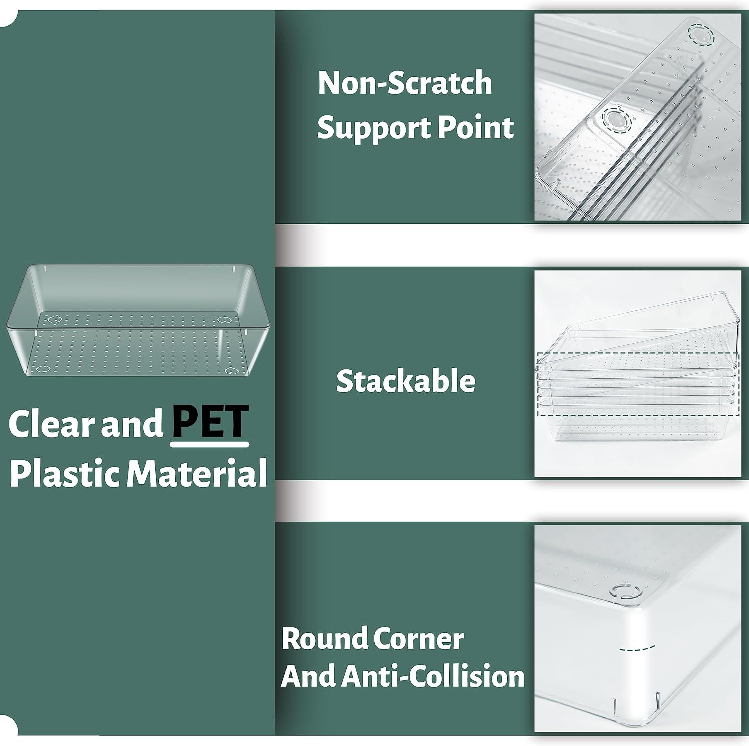 Storage Organizer Set  Kitchen Organizer  Makeup Organizer Tray Set  Desk Drawer Divider Tray  Multi-Purpose Organizer Set  Stationery Organizer  16 Piece Set  Transparent