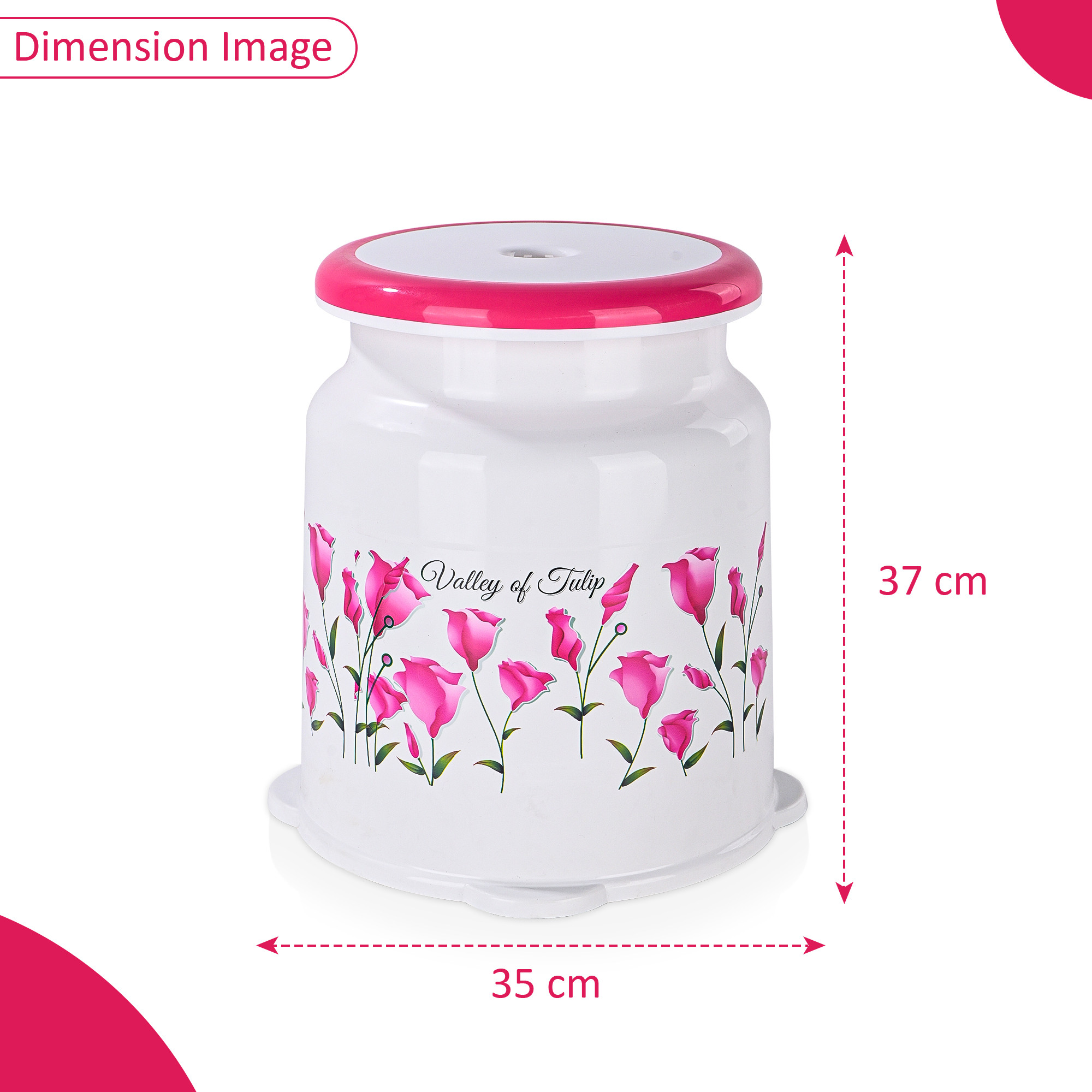 Strong Plastic Tulip Design Round Seating Stool for Home  Anti-Slip Stool for Adult  Senior Citizen-Friendly Design  White  Pink