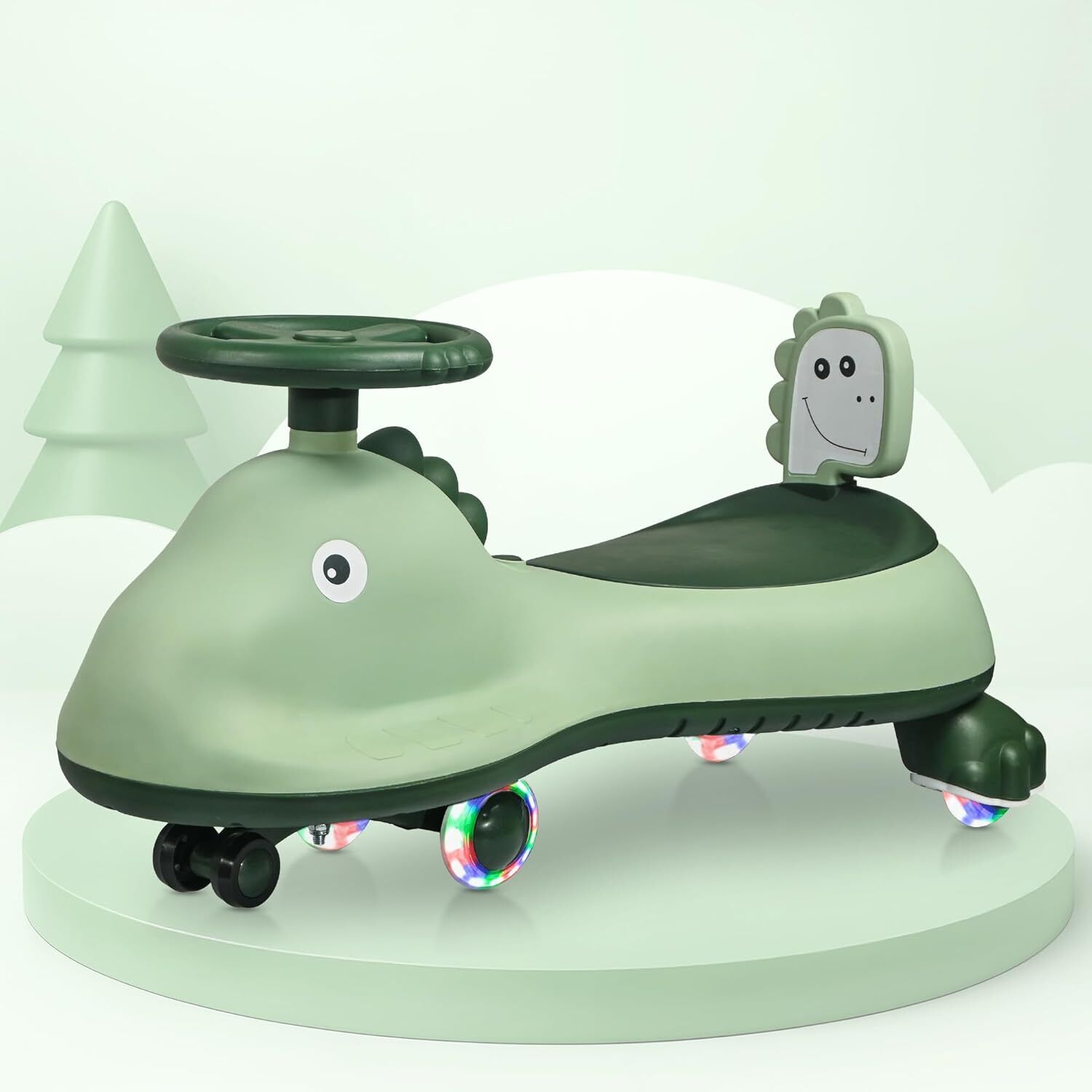 Kuber Industries Swing Car for Kids 3 Years  Twister Push Ride 360 Rotating  PU Wheels  80 Kg Weight Capacity  Green - Shark