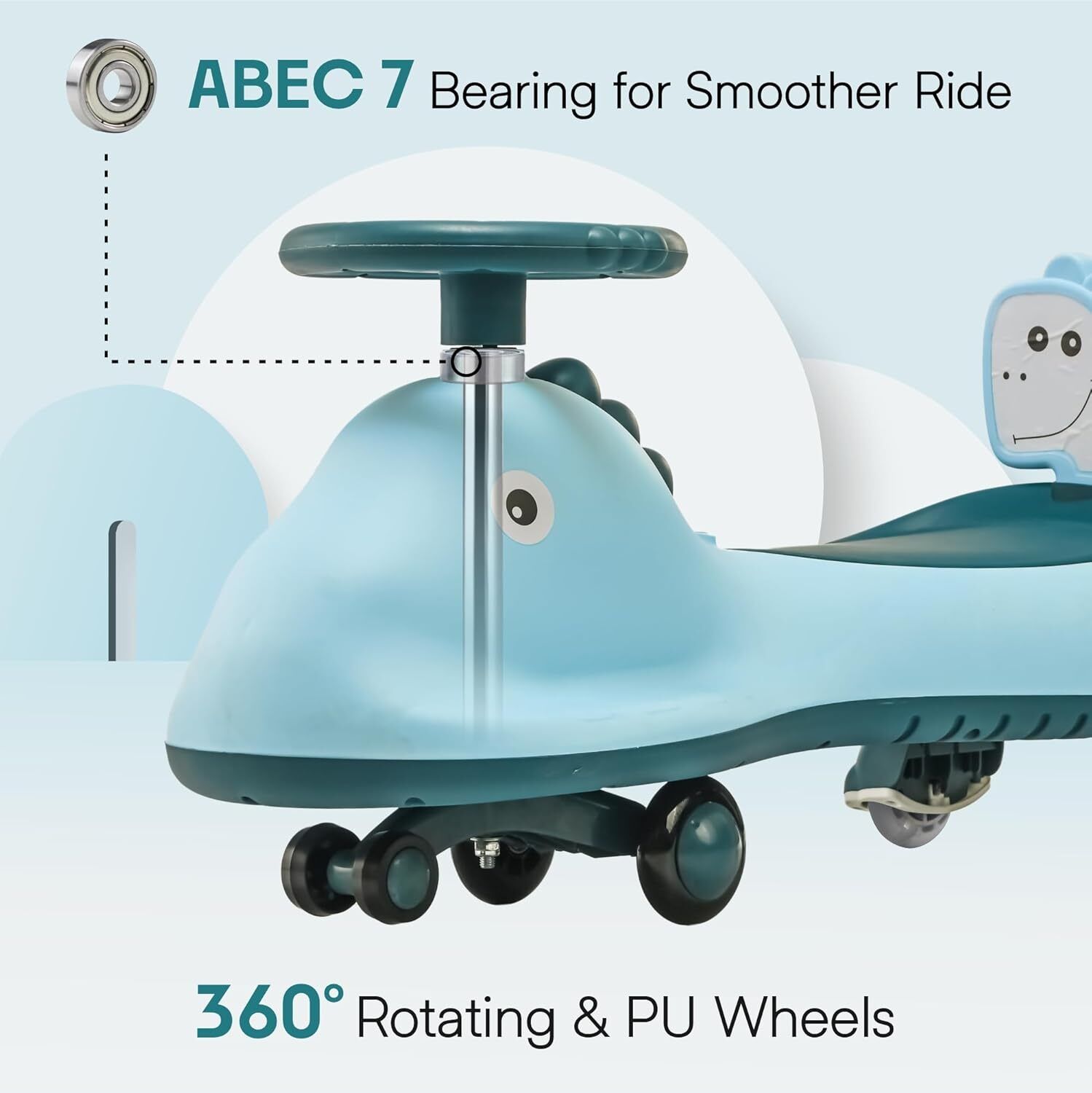 Kuber Industries Swing Car for Kids 3 Years  Twister Push Ride 360 Rotating  PU Wheels  80 Kg Weight Capacity  Sky Blue - Shark