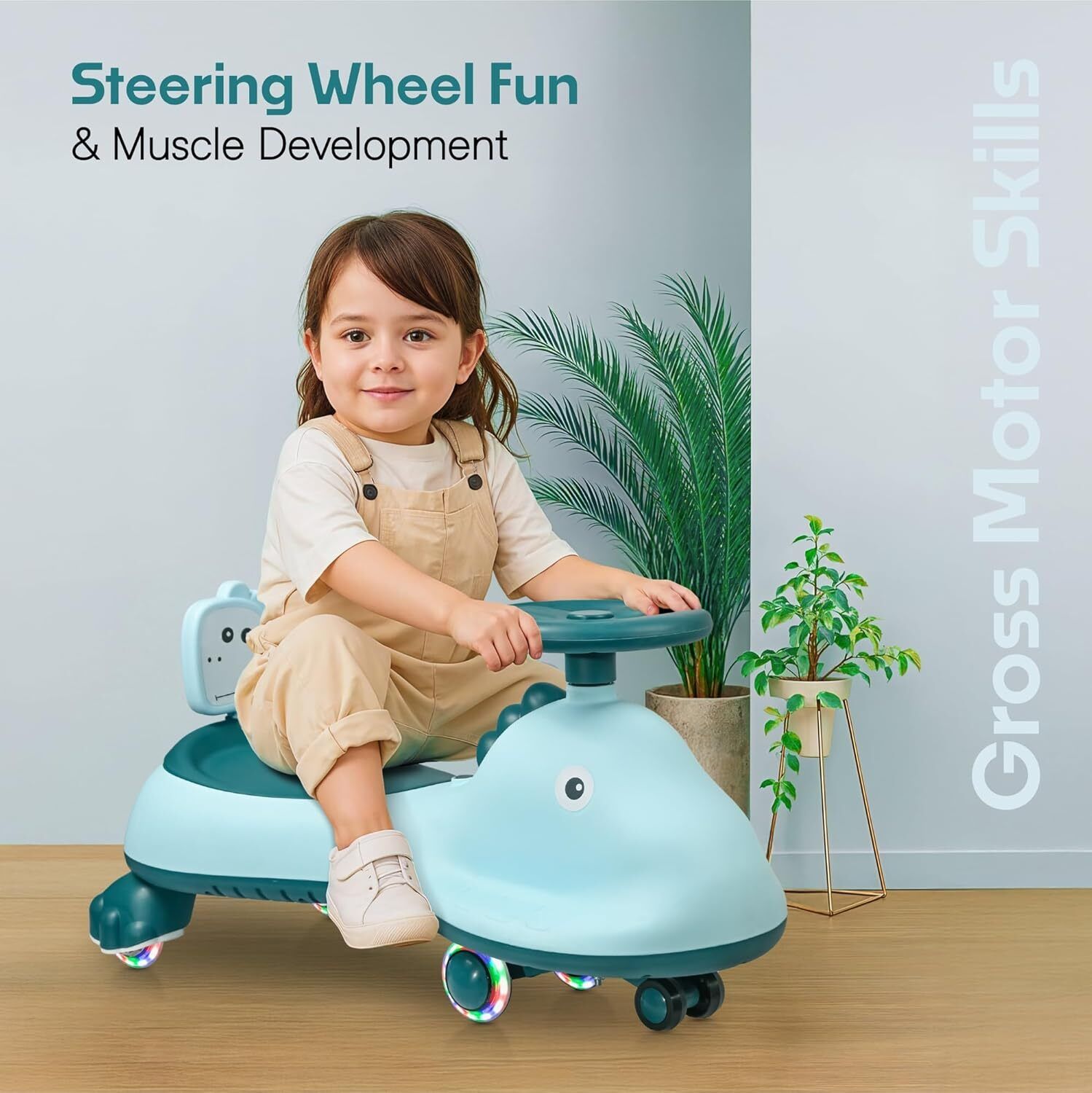 Kuber Industries Swing Car for Kids 3 Years  Twister Push Ride 360 Rotating  PU Wheels  80 Kg Weight Capacity  Sky Blue - Shark