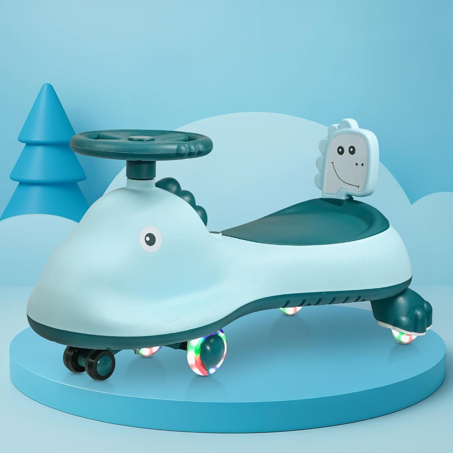 Kuber Industries Swing Car for Kids 3 Years  Twister Push Ride 360 Rotating  PU Wheels  80 Kg Weight Capacity  Sky Blue - Shark