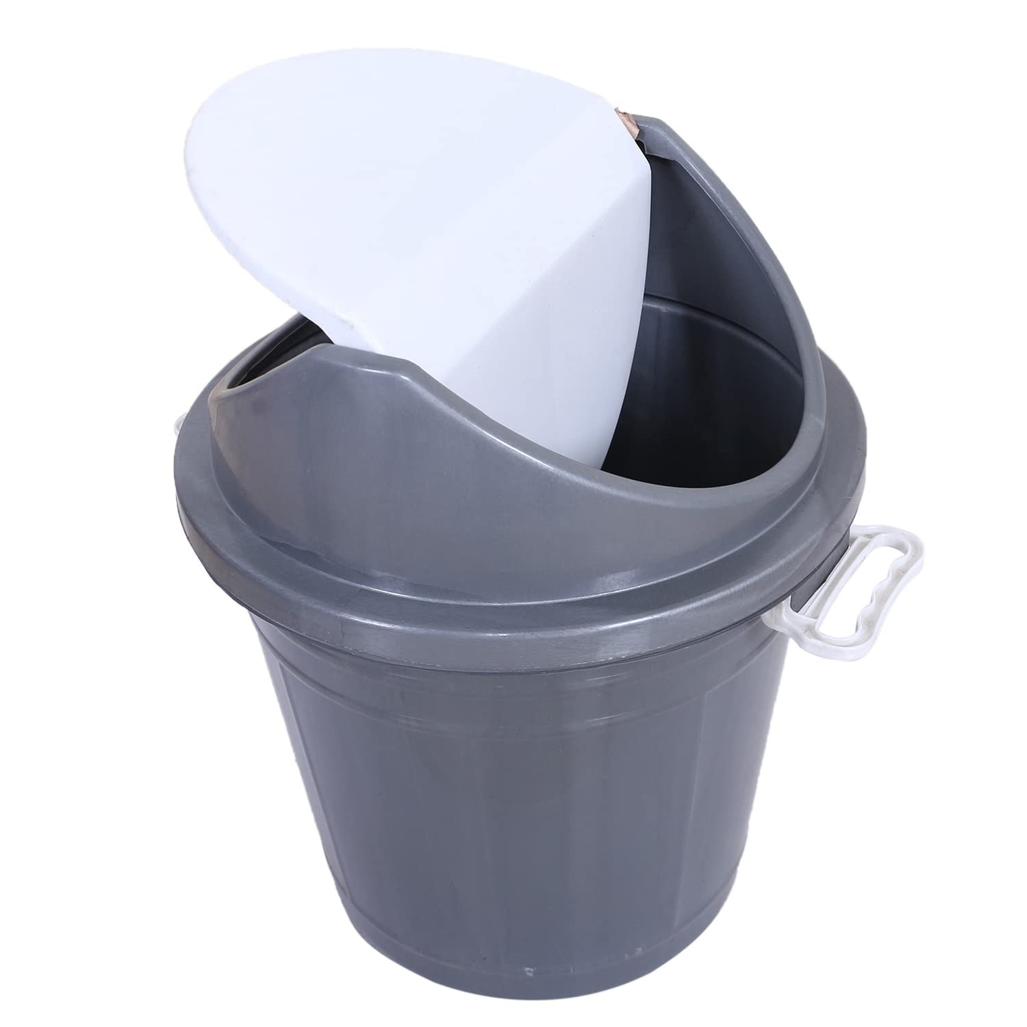 Swing Top Lid DustbinPlastic Garbage Basket  Round Trash CanWaste Bin with Lid For HomeBathroomOfficeWashrooms30 Litre Gray