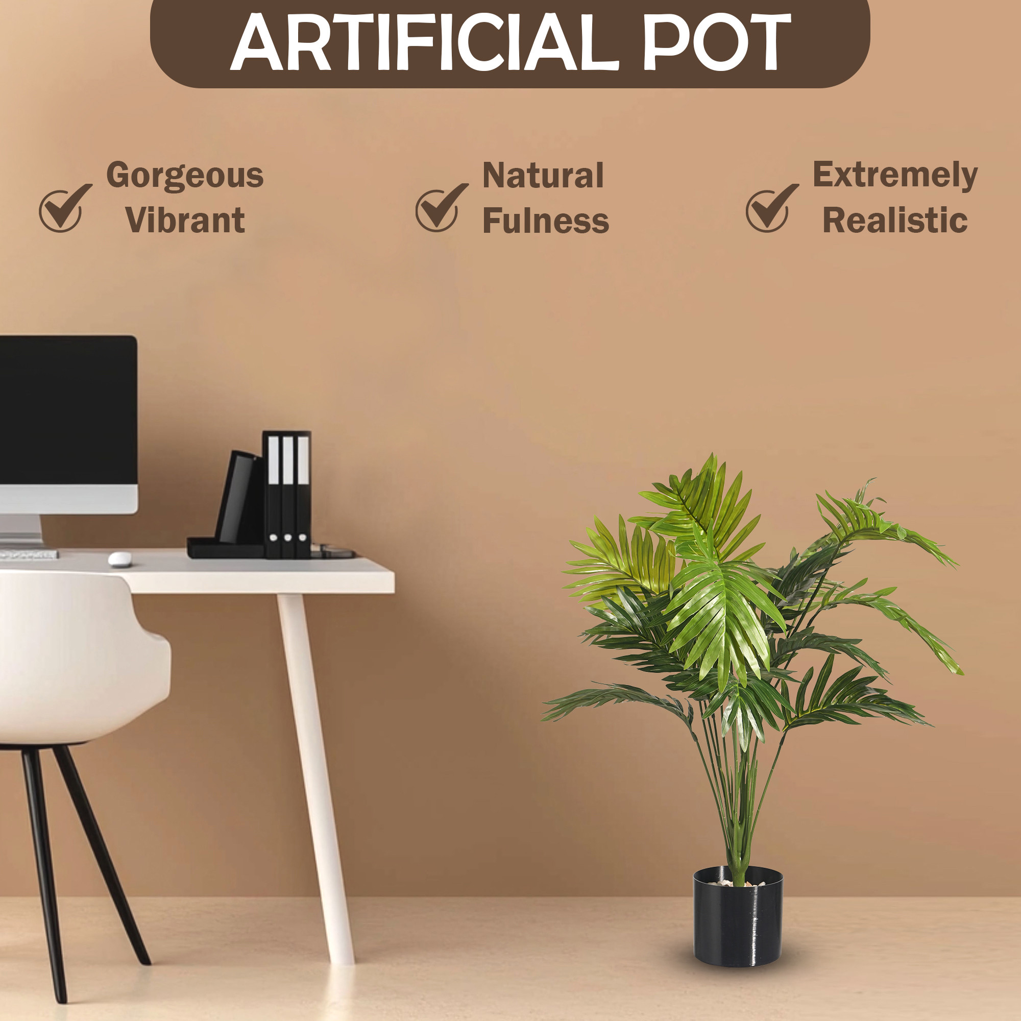 Tall Artificial Plants with Pot Big Size  Faux Leaves Palm Tree for Home Decor  Indoor Outdoor Fake Green Decorative Plants for Living Room Balcony and Office  Green