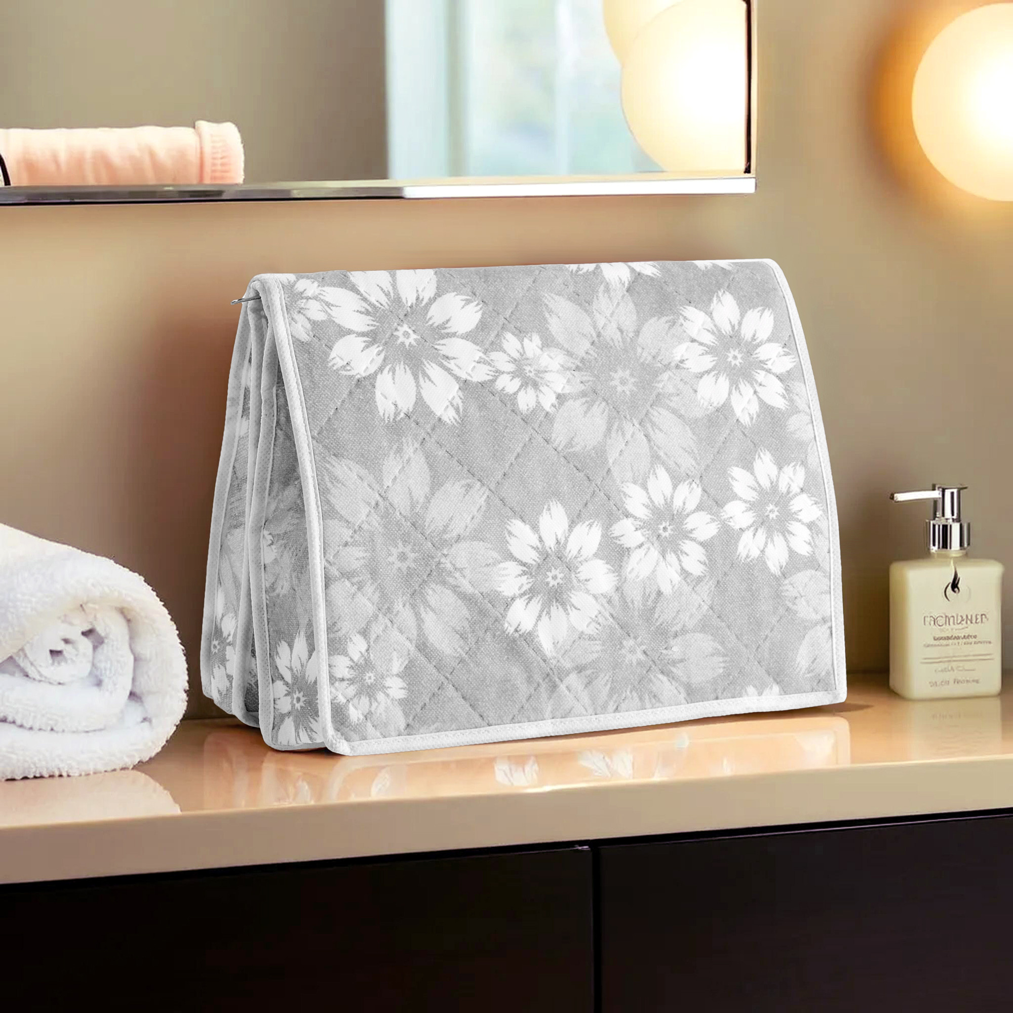 Travel Storage Organizer  Clothes Packing Cubes for Underwear-Socks-Bra-Panty-Jewellery  Undergarments Organizer  Travel Space Saver Storage Bags  Flower Quilted  XL  Gray