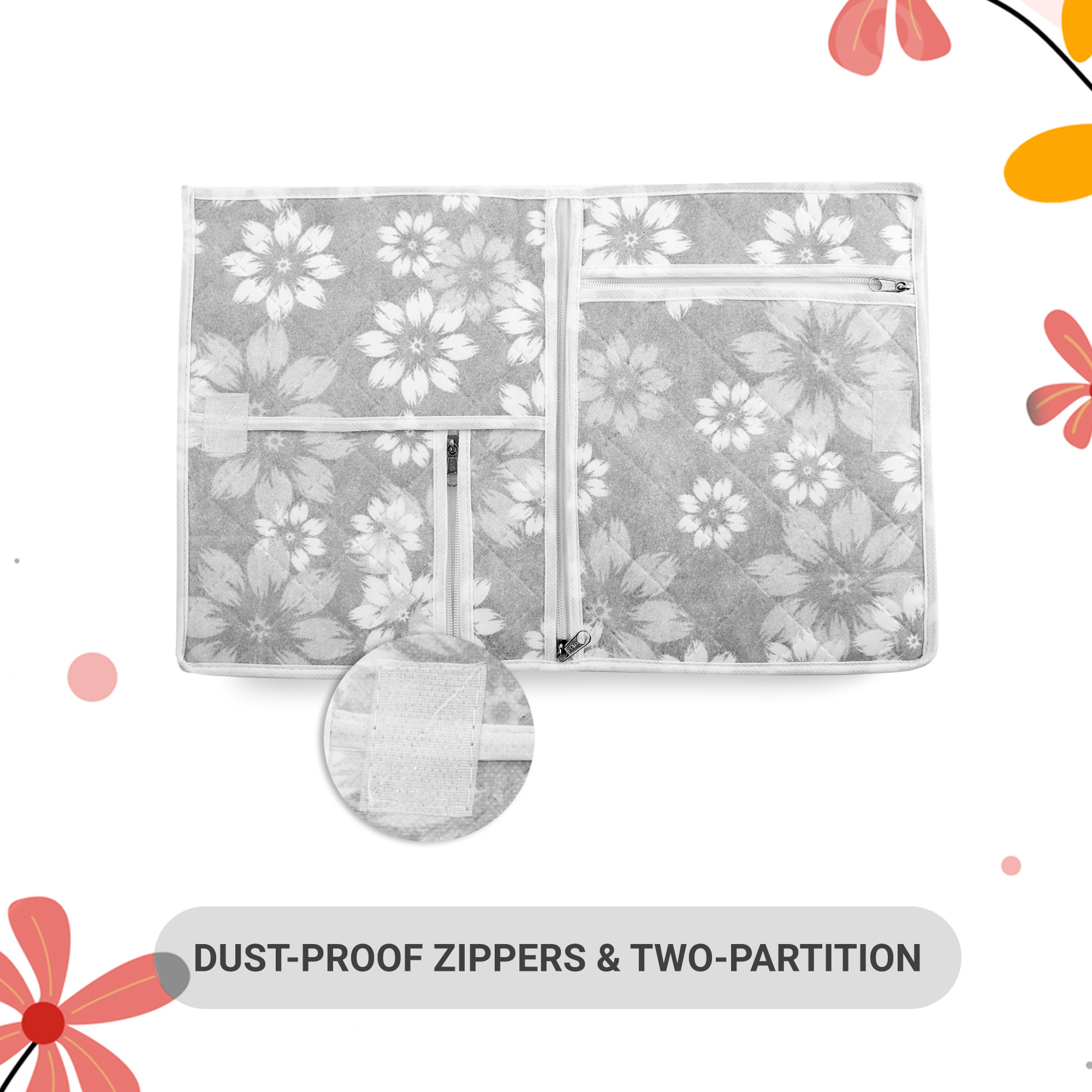 Travel Storage Organizer  Clothes Packing Cubes for Underwear-Socks-Bra-Panty-Jewellery  Undergarments Organizer  Travel Space Saver Storage Bags  Flower Quilted  XL  Gray