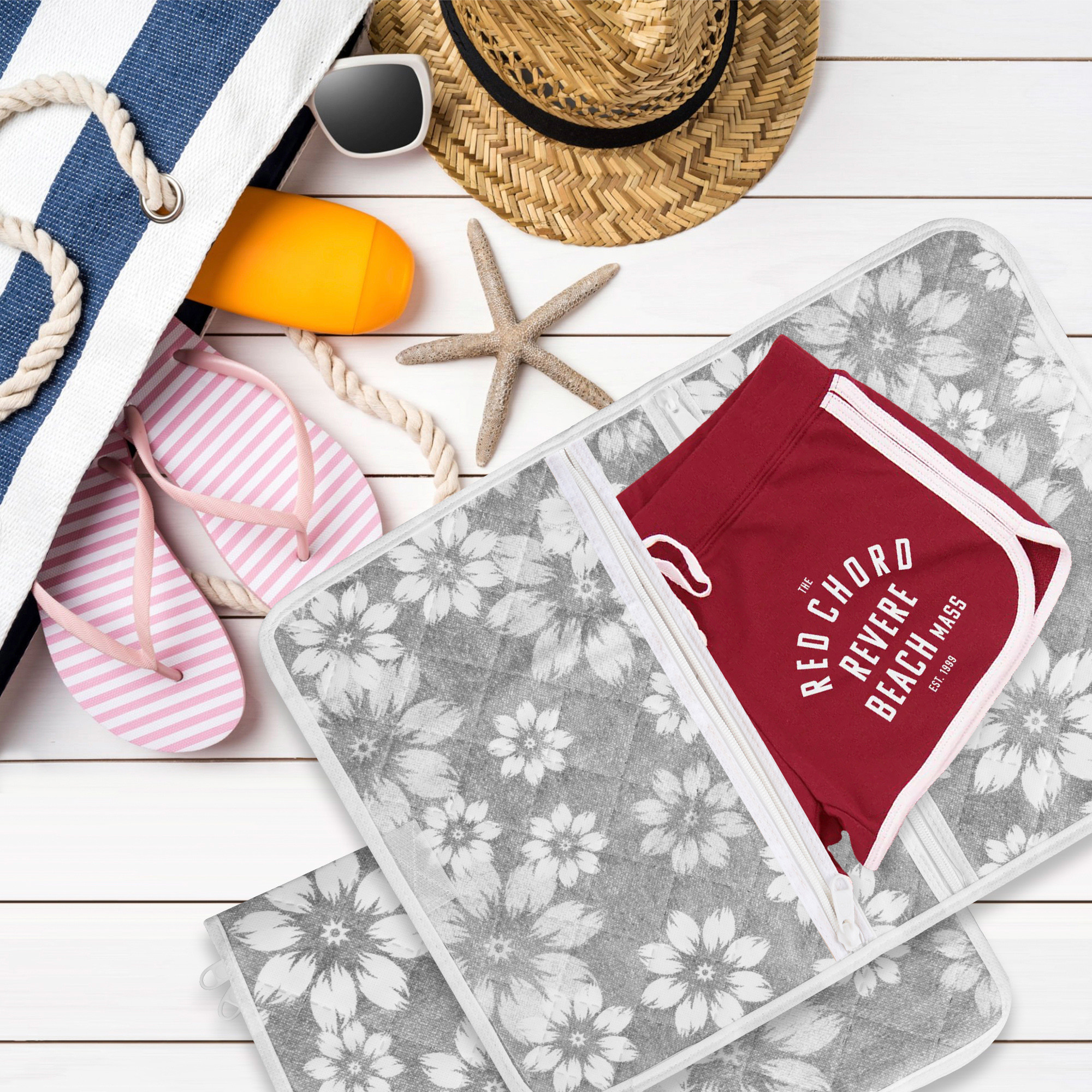 Travel Storage Organizer  Clothes Packing Cubes for Underwear-Socks-Bra-Panty-Jewellery  Undergarments Organizer  Travel Space Saver Storage Bags  Flower Quilted  Gray