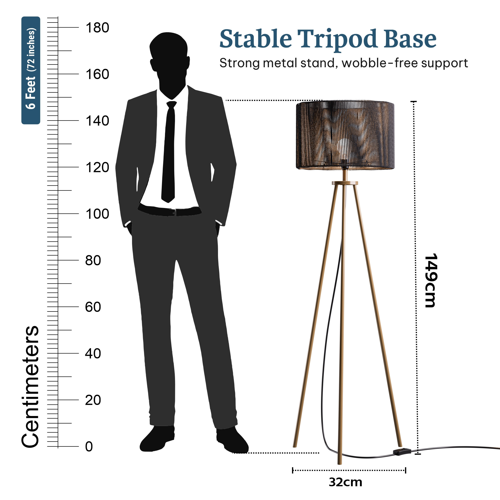 Tripod Floor Lamp for Bedroom  Corner Standing Lamp for Living Room Hall  Office  Bulb Not Included  MI - 3555 Golden  Black