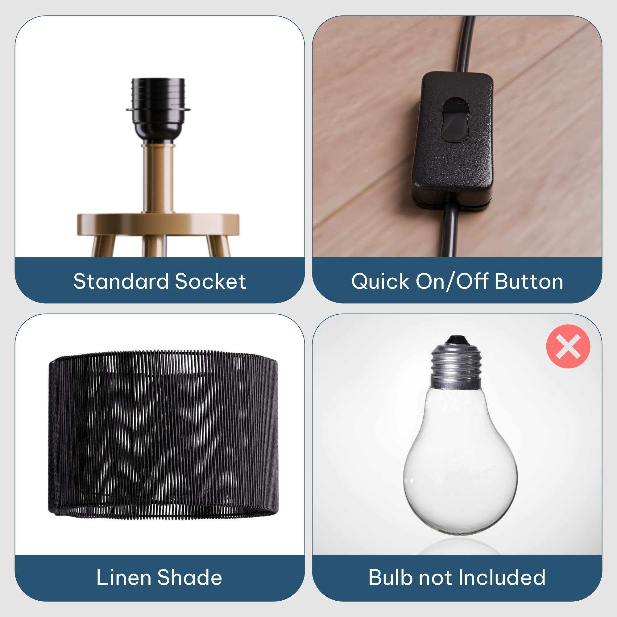 Tripod Floor Lamp for Bedroom  Corner Standing Lamp for Living Room Hall  Office  Bulb Not Included  MI - 3555 Golden  Black