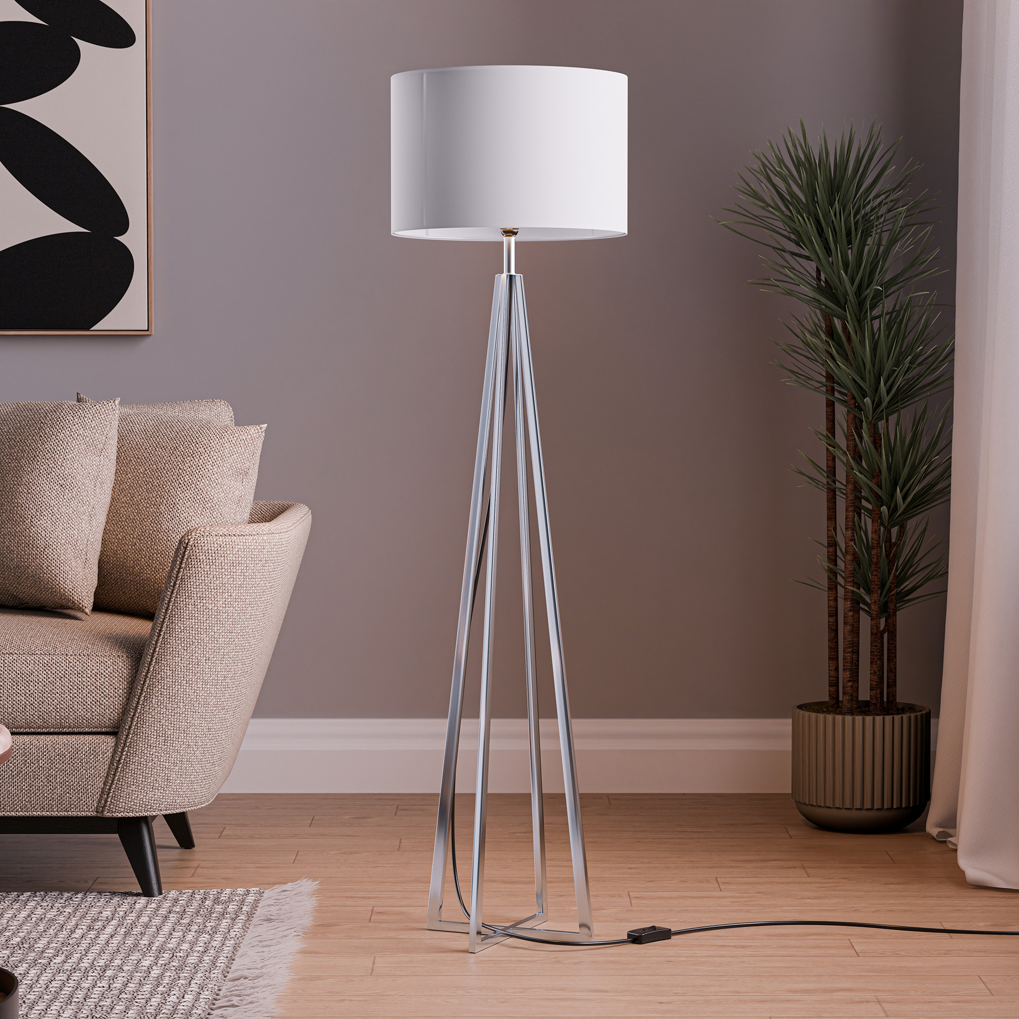 Tripod Floor Large Lamp for Bedroom  Corner Standing Lamp for Living Room Hall  Office  Bulb Not Included  MI - 1104 Silver  White