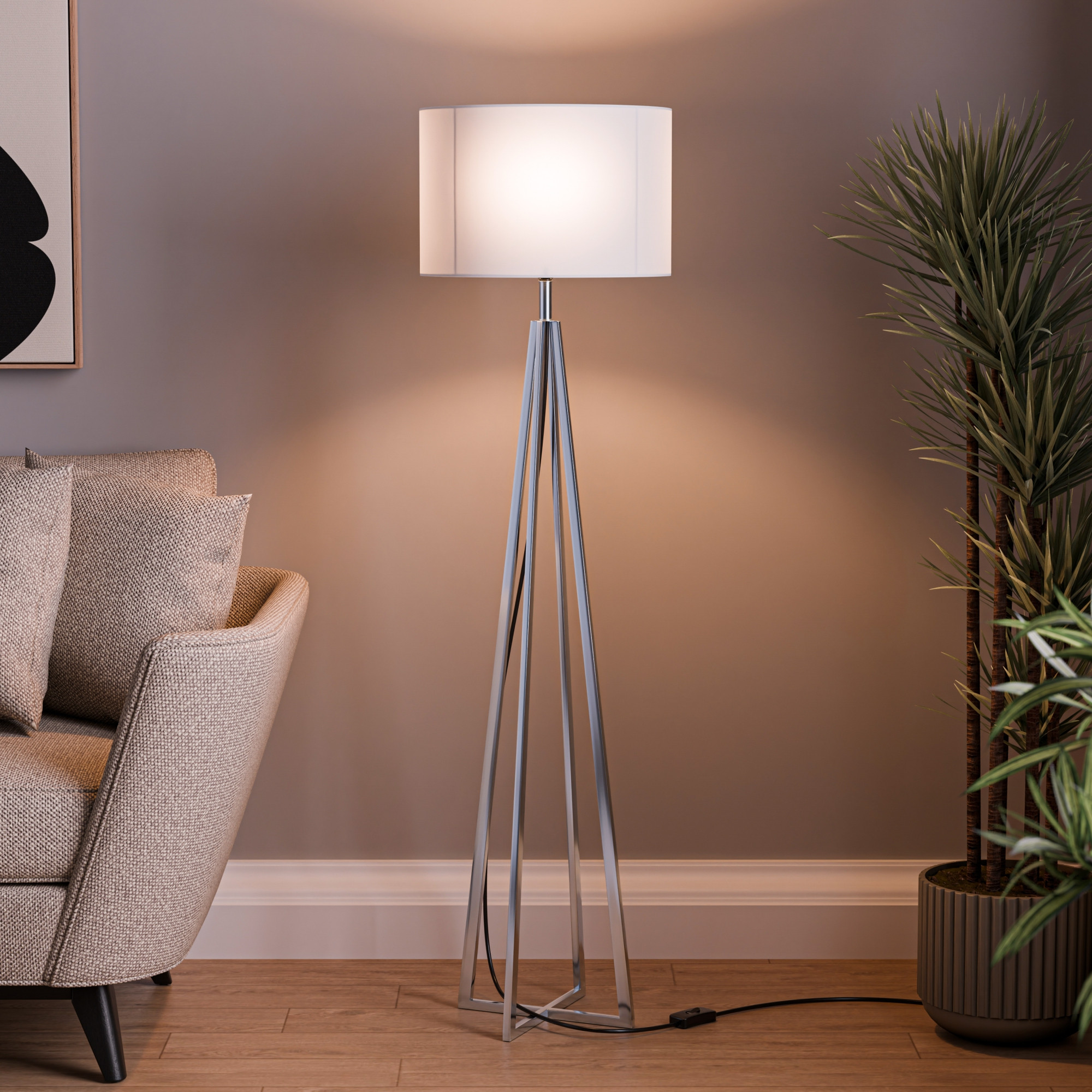 Tripod Floor Large Lamp for Bedroom  Corner Standing Lamp for Living Room Hall  Office  Bulb Not Included  MI - 1104 Silver  White