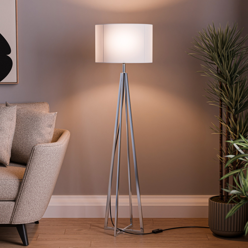 Image of Tripod Floor Large Lamp for Bedroom | Corner Standing Lamp for Living Room, Hall &amp; Office | Bulb Not Included | MI - 1104 Silver &amp; White