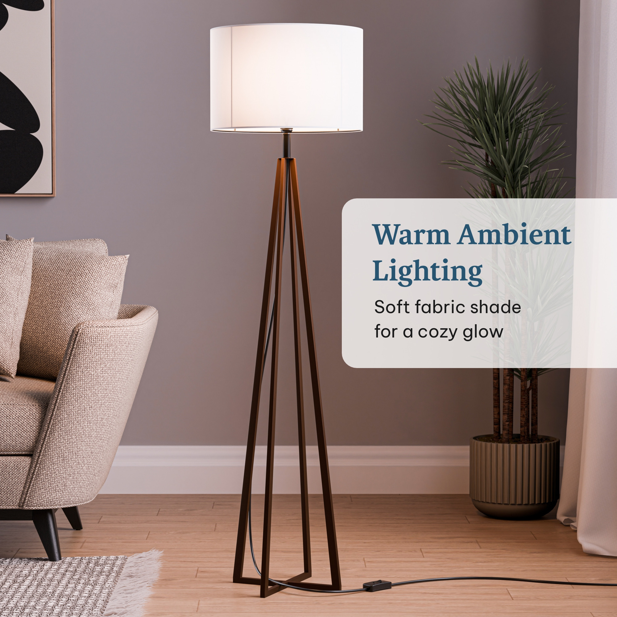 Tripod Floor Large Lamp for Bedroom  Corner Standing Lamp for Living Room Hall  Office  Bulb Not Included  MI - 1104 Brown