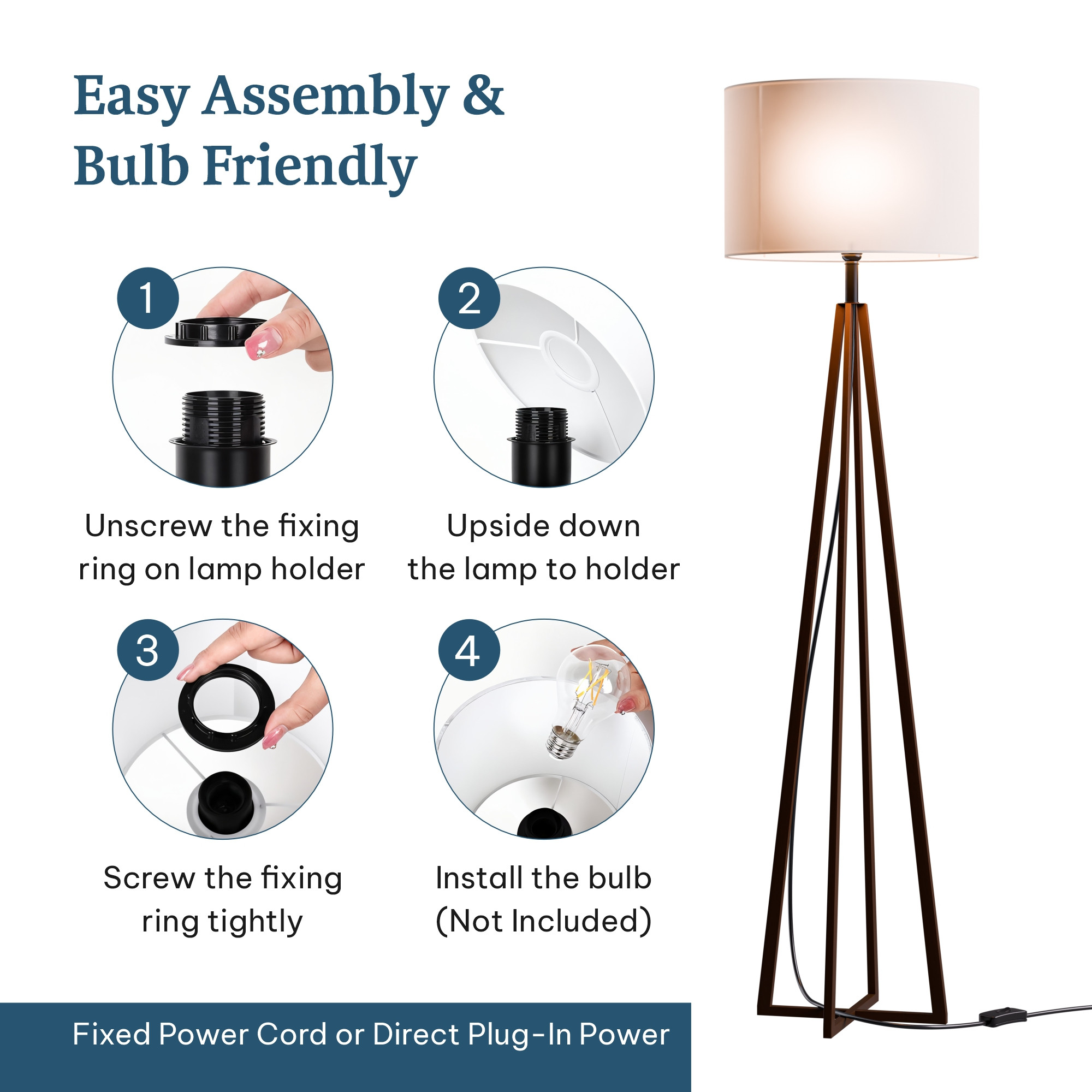 Tripod Floor Large Lamp for Bedroom  Corner Standing Lamp for Living Room Hall  Office  Bulb Not Included  MI - 1104 Brown