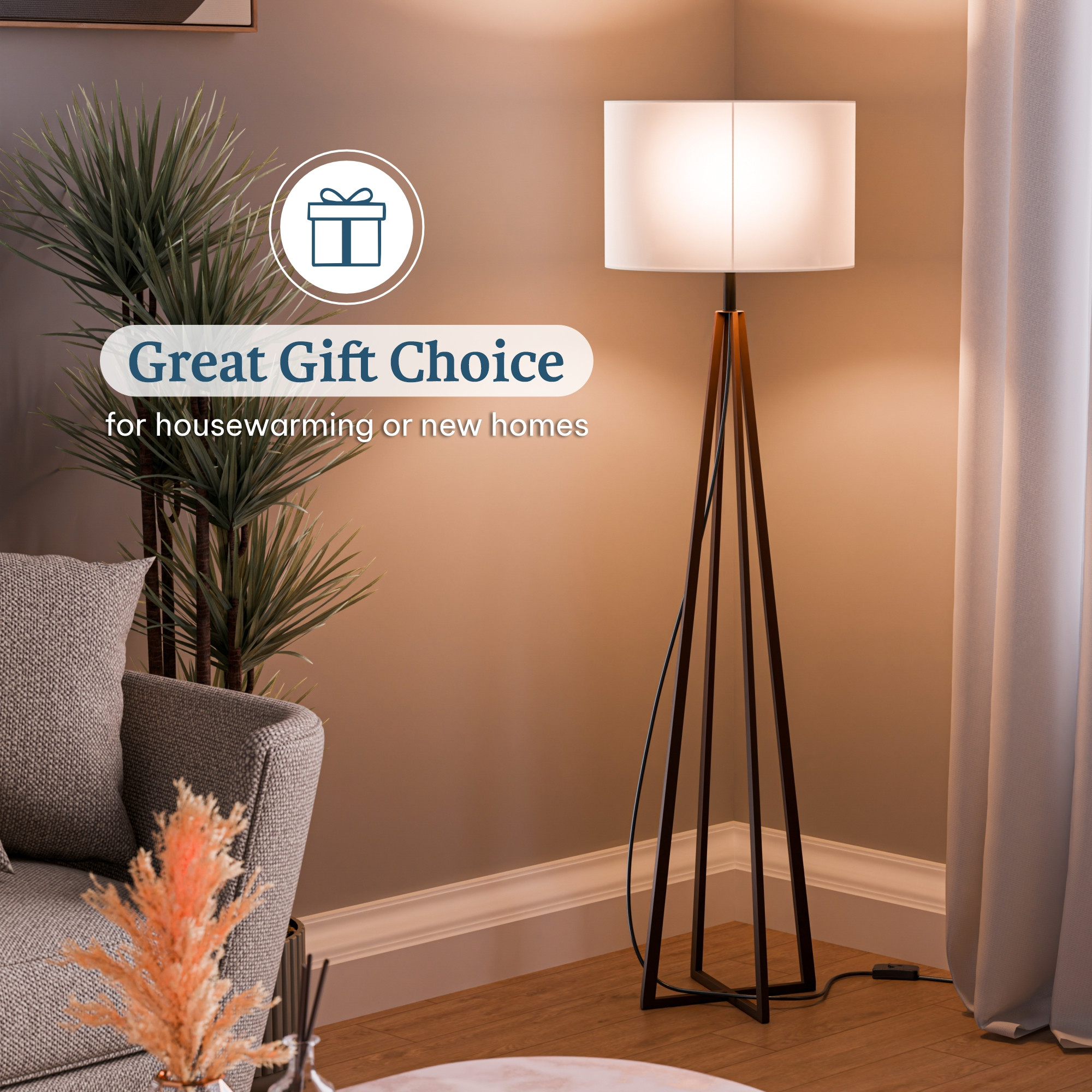 Tripod Floor Large Lamp for Bedroom  Corner Standing Lamp for Living Room Hall  Office  Bulb Not Included  MI - 1104 Brown