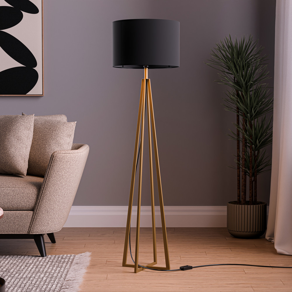 Image of Tripod Floor Large Lamp for Bedroom | Corner Standing Lamp for Living Room, Hall &amp; Office | Bulb Not Included | MI - 1104 Golden &amp; Black