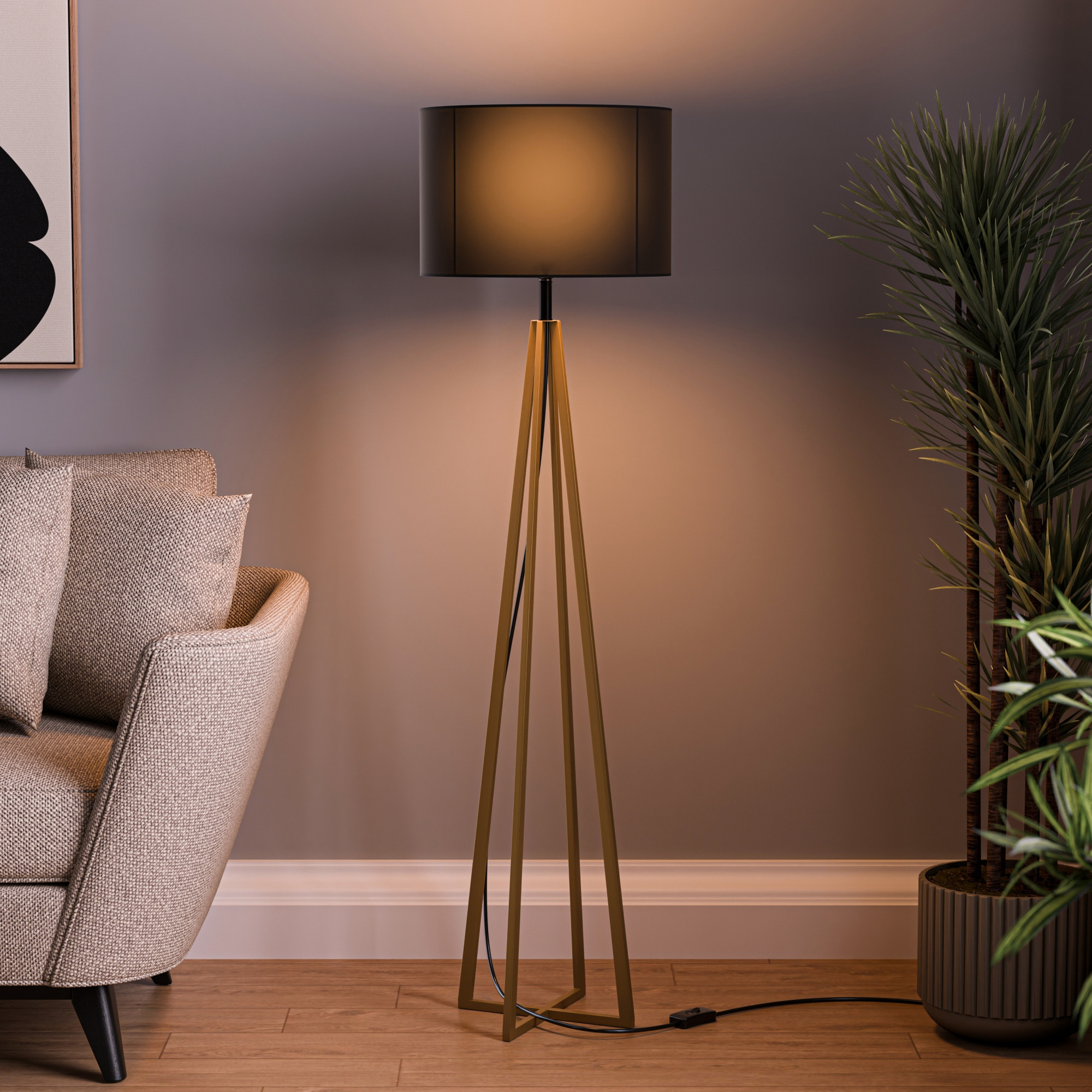 Tripod Floor Large Lamp for Bedroom  Corner Standing Lamp for Living Room Hall  Office  Bulb Not Included  MI - 1104 Golden  Black