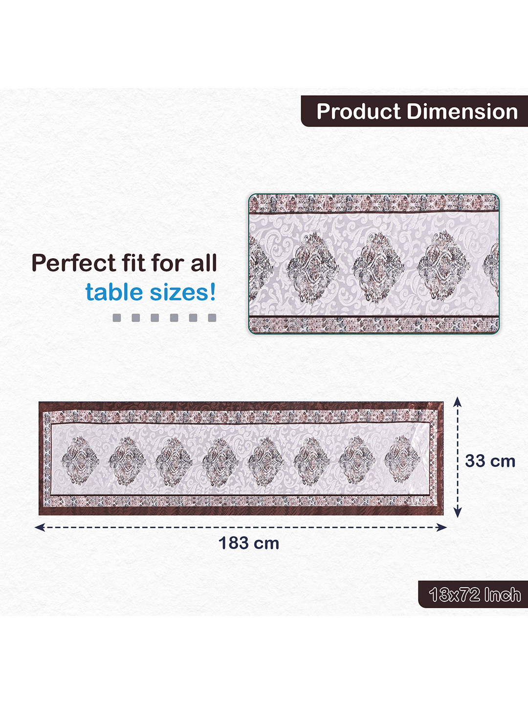 Velvet 13x72 Inch Heavy Table Runner for Home Decor  6 Seater Dining Table Place Mat Elegant Soft FeelMachine Washable  Juliet 1186 - Cream  Brown