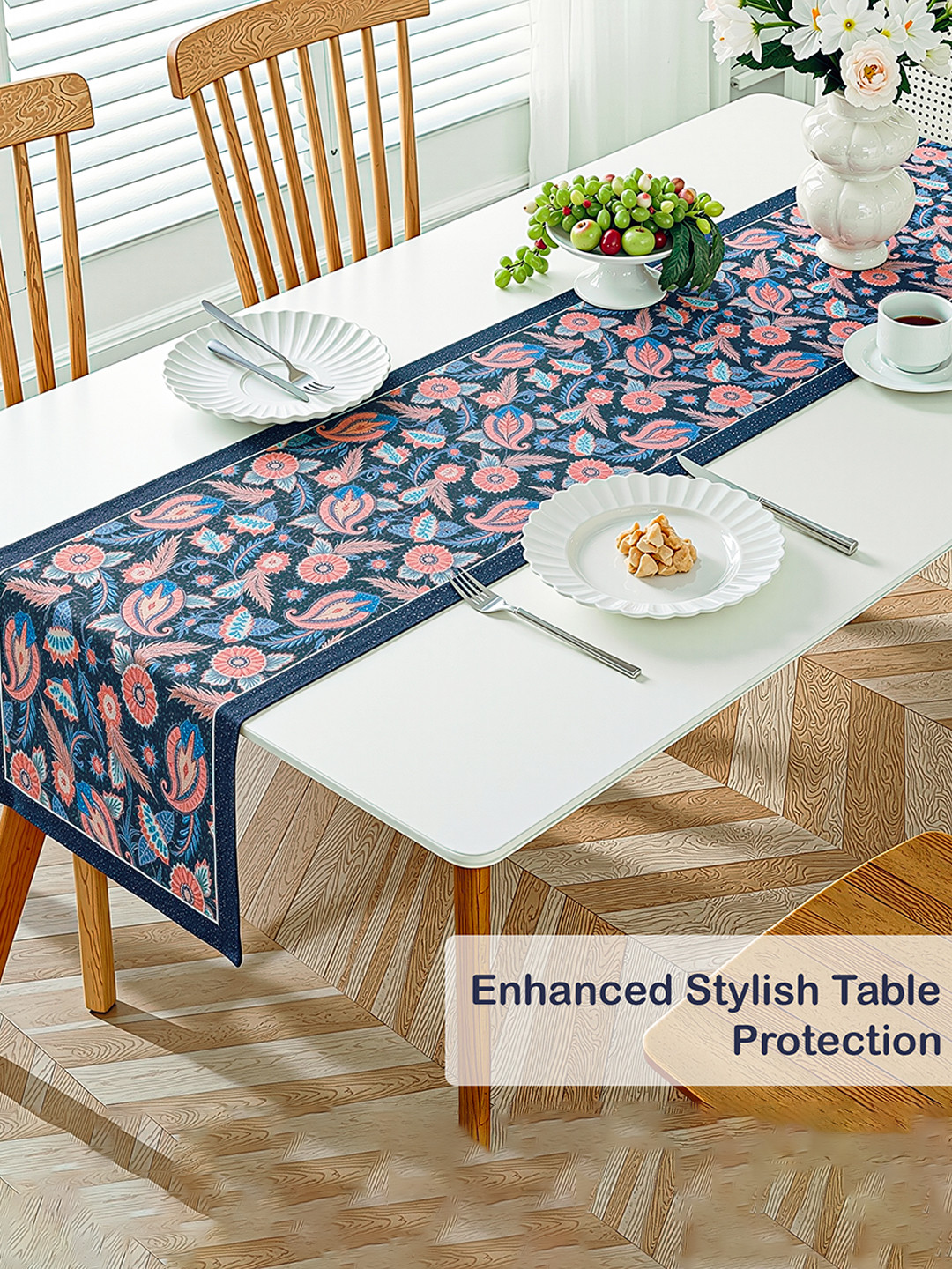 Velvet 13x72 Inch Table Runner for Home Decor  6 Seater Dining Table Place Mat Elegant Soft FeelMachine Washable  Pyramid 1235 - Navy Blue