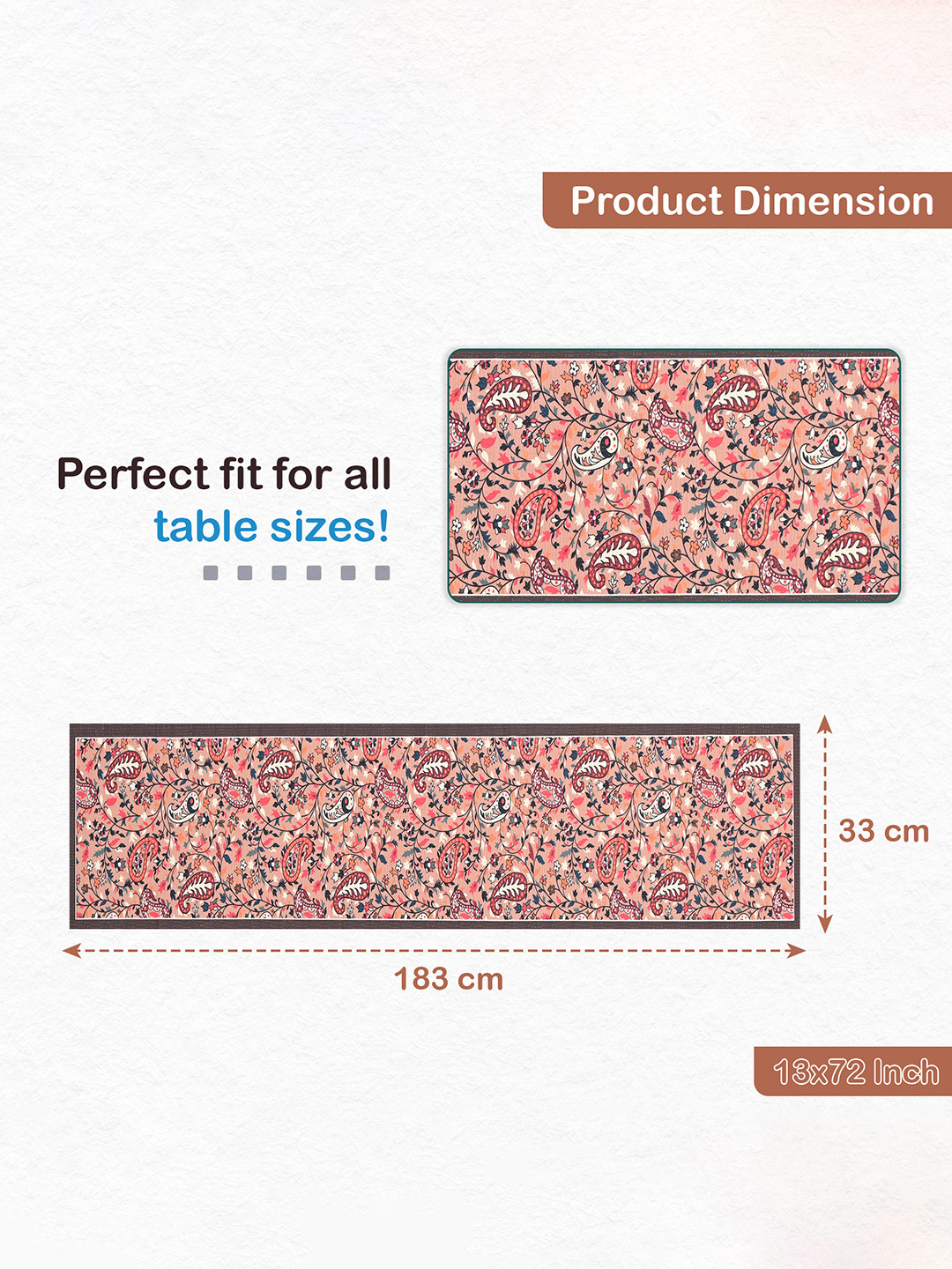 Velvet 13x72 Inch Table Runner for Home Decor  6 Seater Dining Table Place Mat Elegant Soft FeelMachine Washable  Pyramid 1237 - Peach  Green