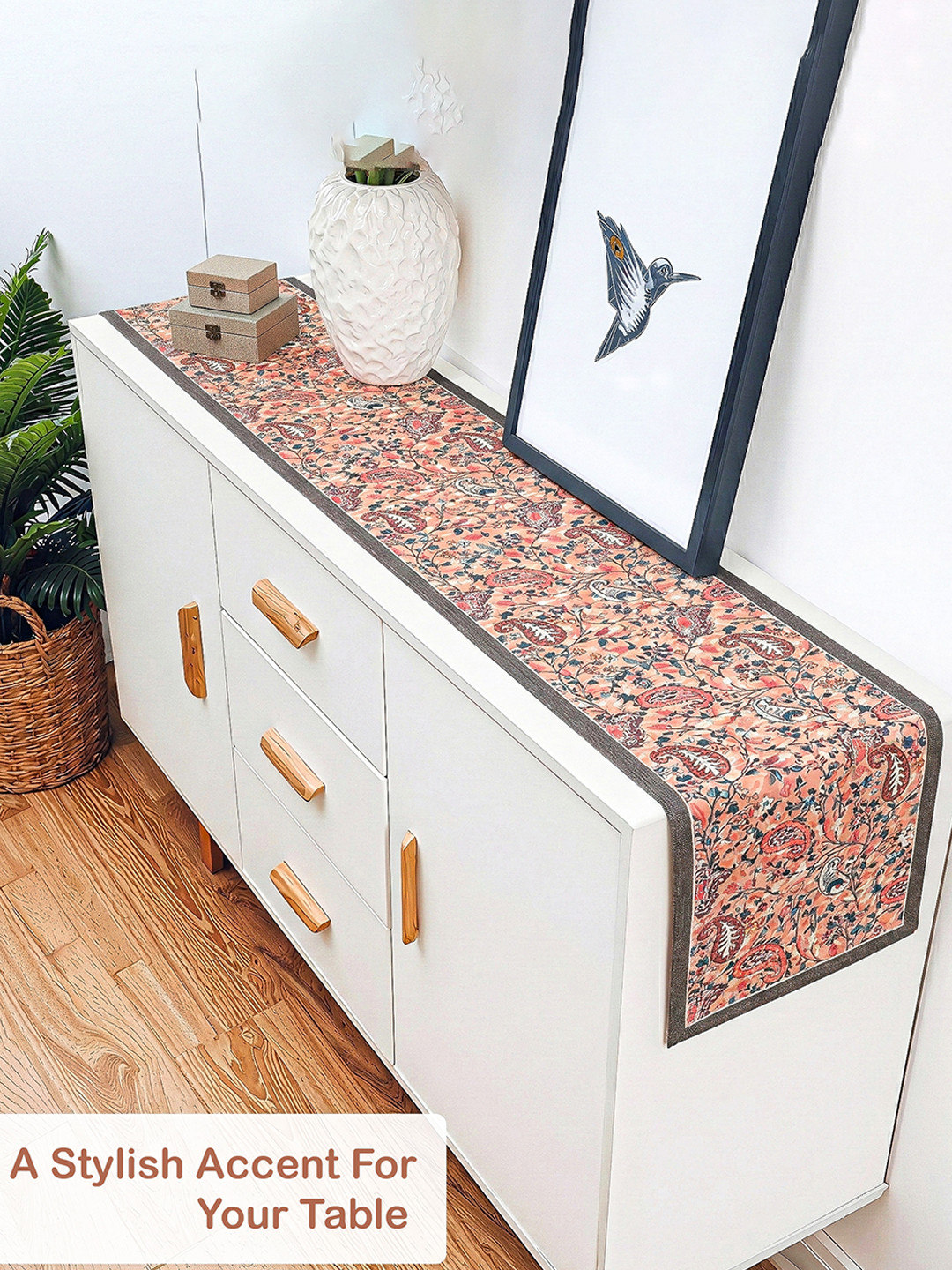 Velvet 13x72 Inch Table Runner for Home Decor  6 Seater Dining Table Place Mat Elegant Soft FeelMachine Washable  Pyramid 1237 - Peach  Green