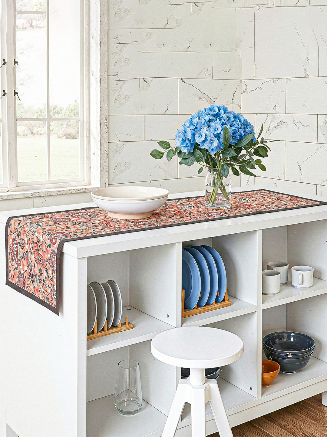 Velvet 13x72 Inch Table Runner for Home Decor  6 Seater Dining Table Place Mat Elegant Soft FeelMachine Washable  Pyramid 1237 - Peach  Green