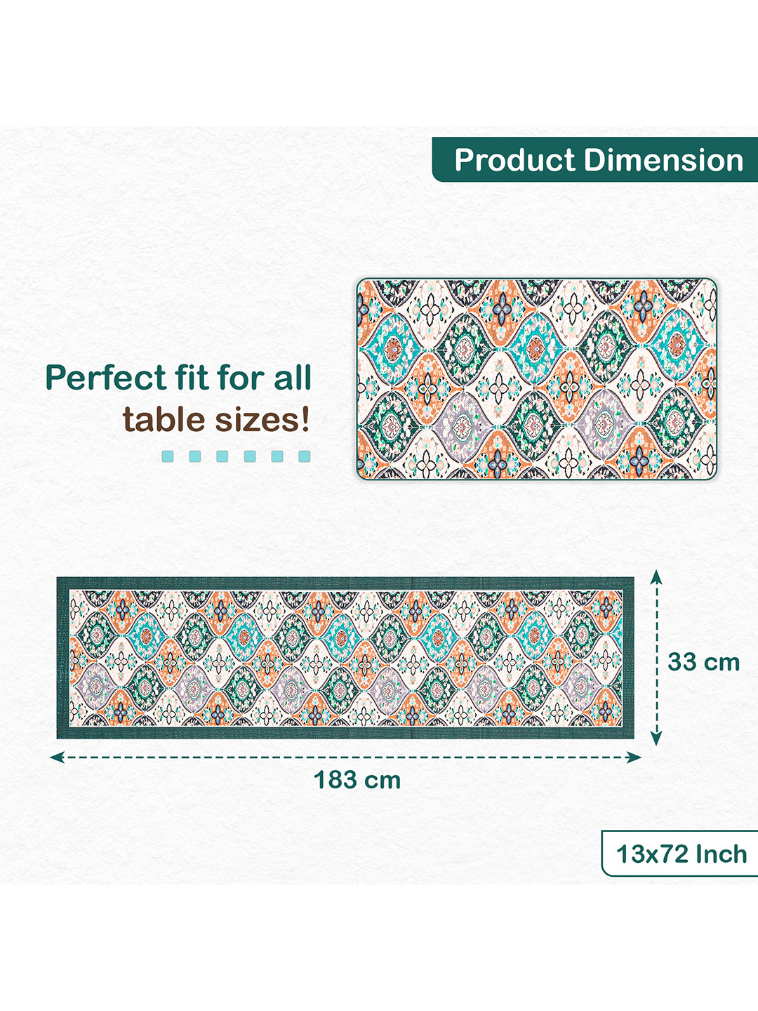 Velvet 13x72 Inch Table Runner for Home Decor  6 Seater Dining Table Place Mat Elegant Soft FeelMachine Washable  Pyramid 1348 - Cream  Green