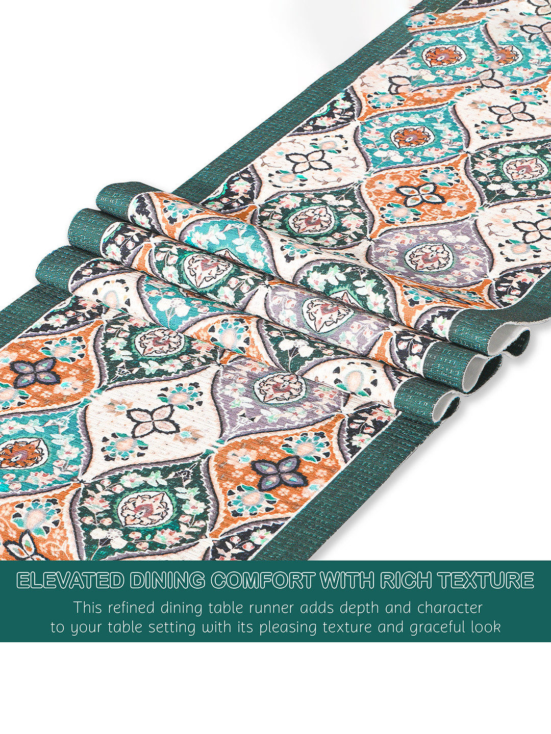 Velvet 13x72 Inch Table Runner for Home Decor  6 Seater Dining Table Place Mat Elegant Soft FeelMachine Washable  Pyramid 1348 - Cream  Green