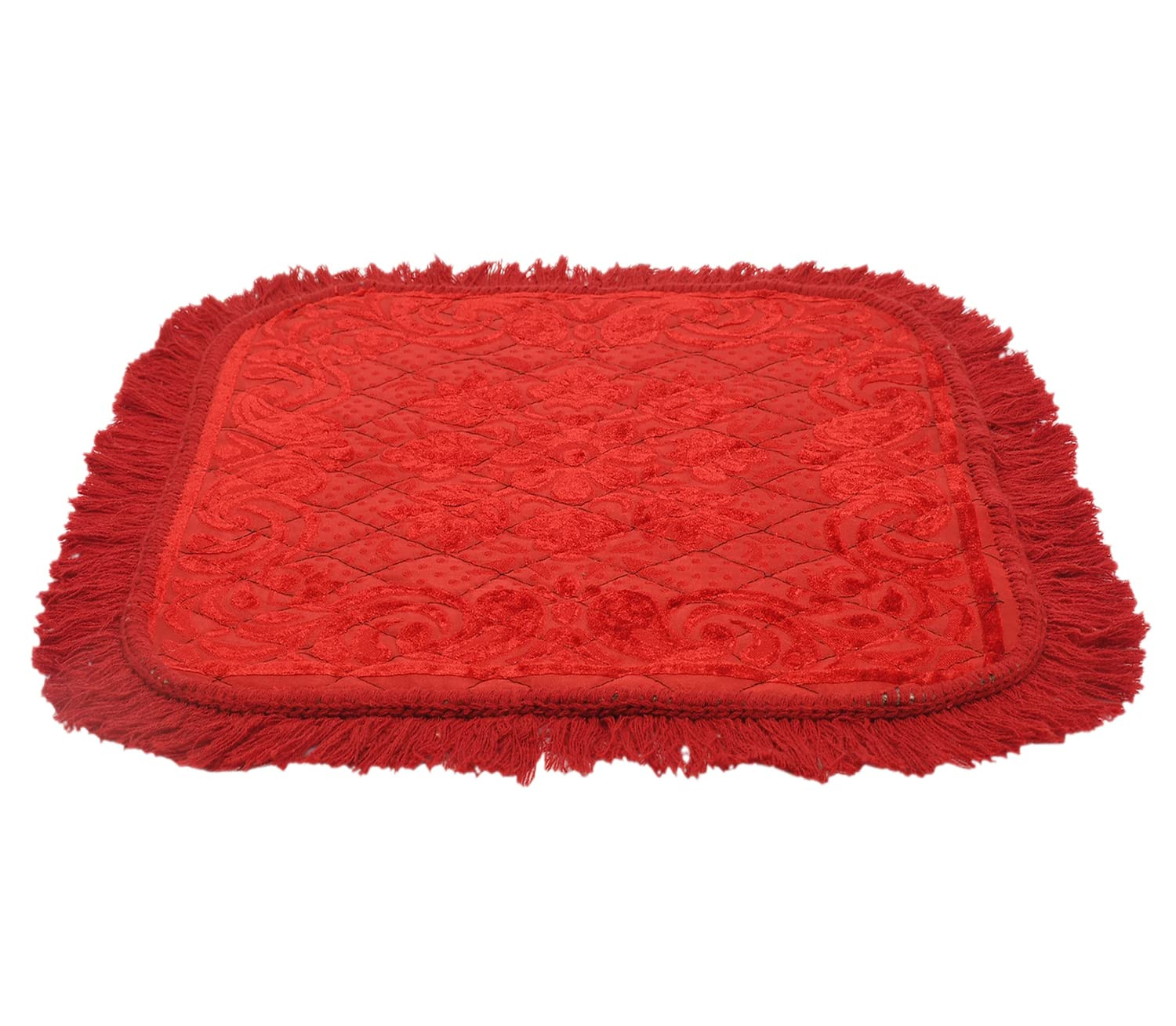 Velvet Flower Print Pooja AasanPrayer AasanMeditation Mat For Home Red 54KM4128