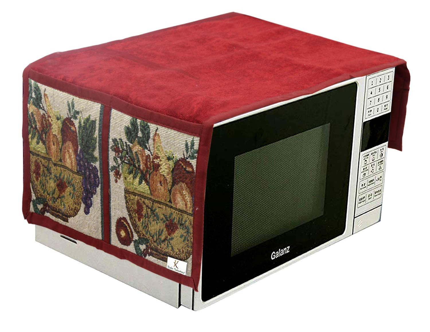 Velvet MicrowaveOven Top Cover with 4 Utility Pockets 30 Ltr Maroon-KUBMART11836