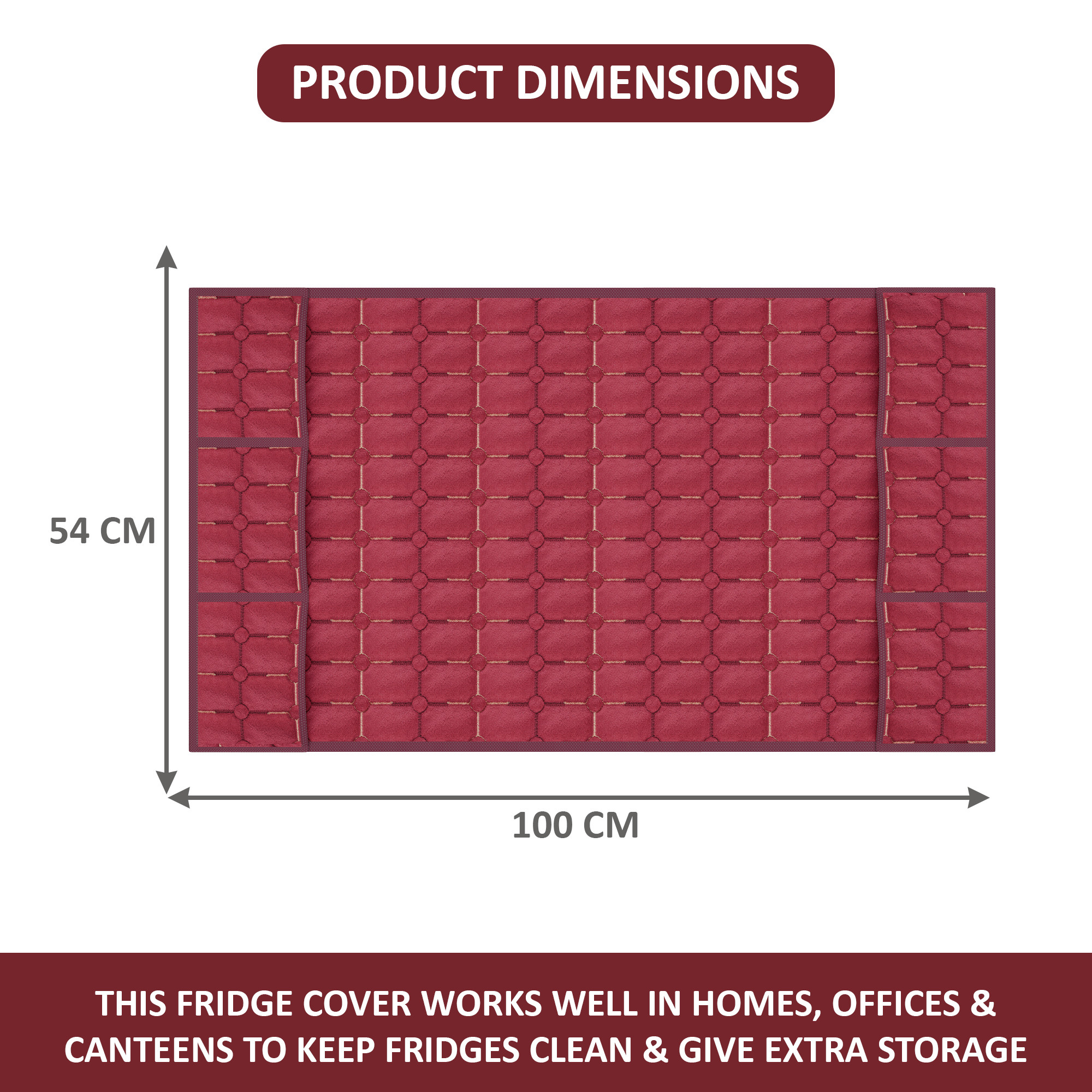 Velvet Top Fridge Protective Cover with Extra Storage Space  Anti-Dust Refrigerator Desktop Sundries with Utility Pockets Maroon