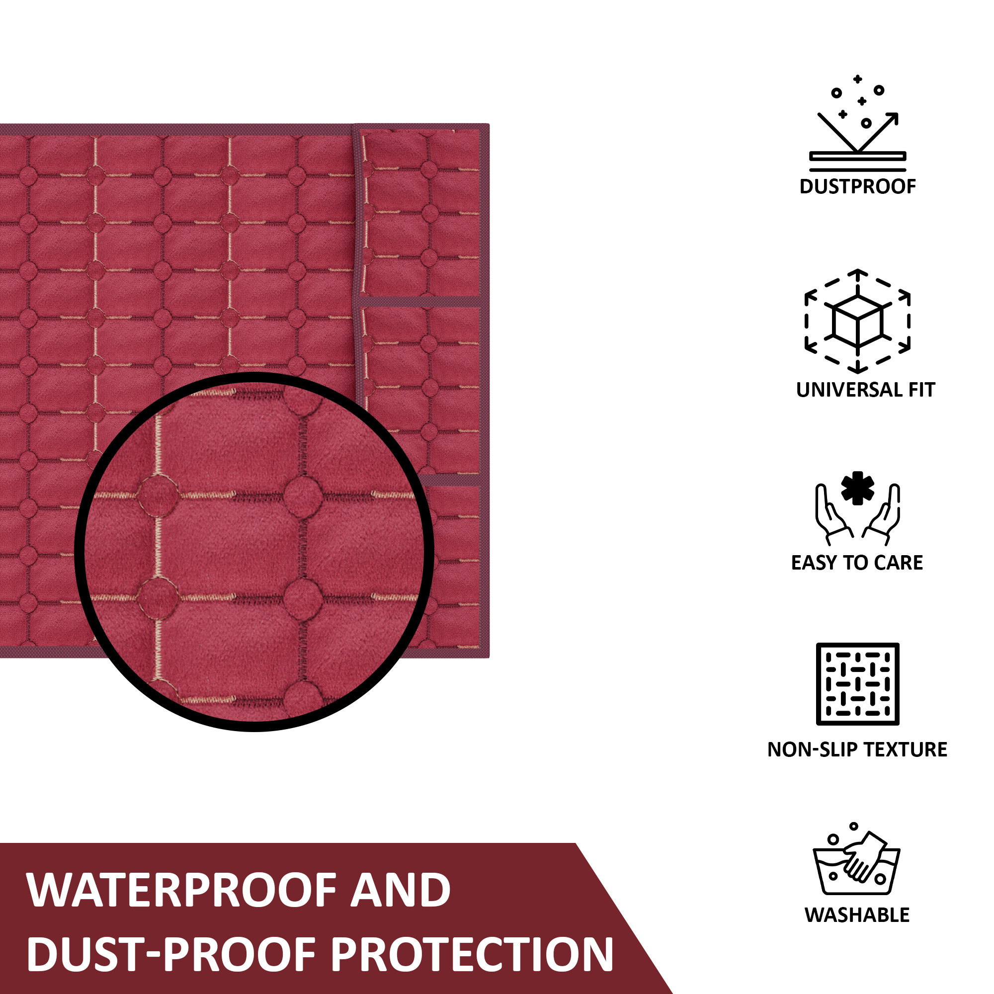 Velvet Top Fridge Protective Cover with Extra Storage Space  Anti-Dust Refrigerator Desktop Sundries with Utility Pockets Maroon