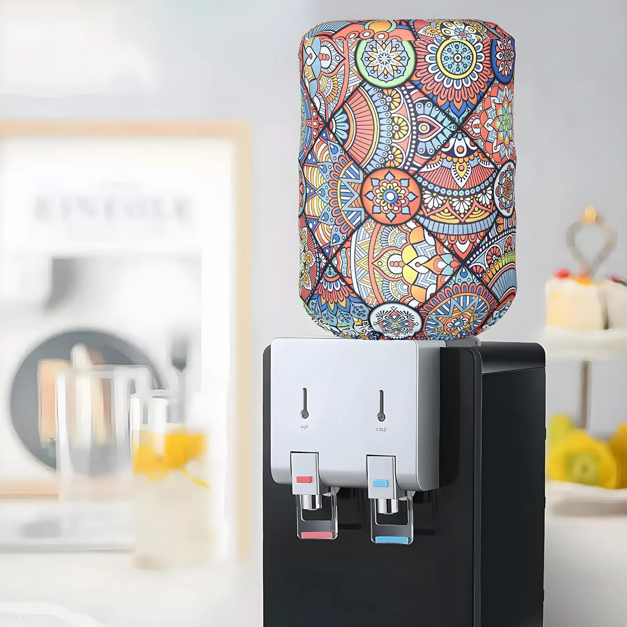 Water Dispenser Bottle Cover Digital Print  Stretchy Polyester Fabric Bottle Protector with Elastic Closure20Ltr Multicolor