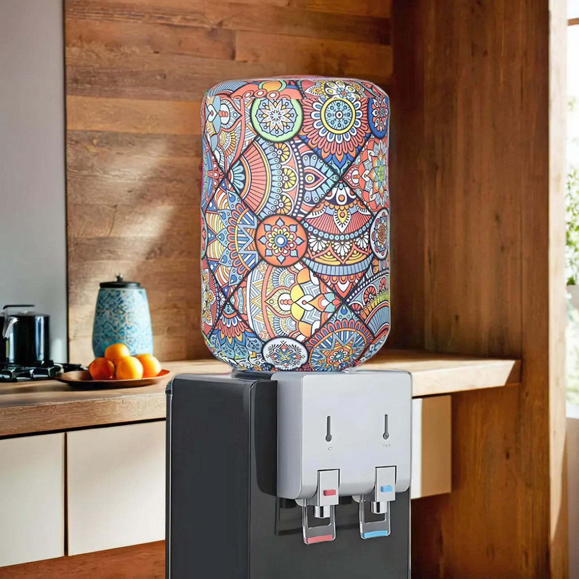 Water Dispenser Bottle Cover Digital Print  Stretchy Polyester Fabric Bottle Protector with Elastic Closure20Ltr Multicolor