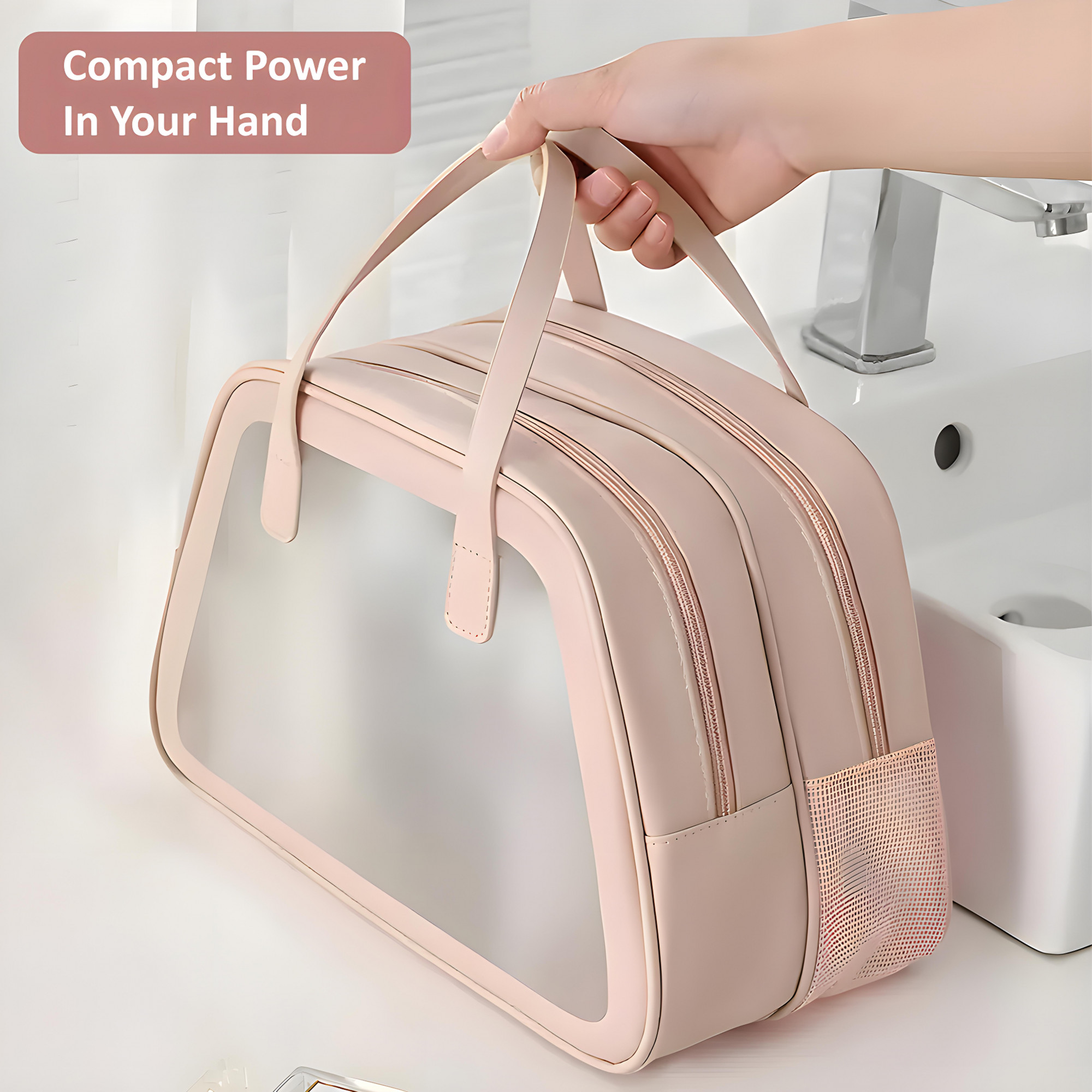 Waterproof SkincareCosmetic Bag for Women  Space-Saving Makeup  Travel Toiletry Pouch  Aesthetic Vanity Kit  Wash Bag for Girls  YJ-20-PNK  Transparent - Pink