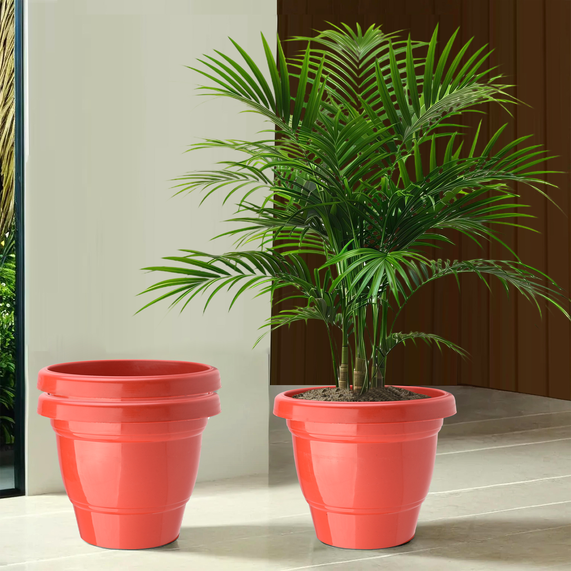 Kuber Industries Pack of 2 Flower Pot  2-Layer Fuldani Flower Pot  8 Inch Phooldaan for Home Dcor  Pots for Terrace Garden  Pots Stand for Plants  Synergy Indoor Plant Stand  Red