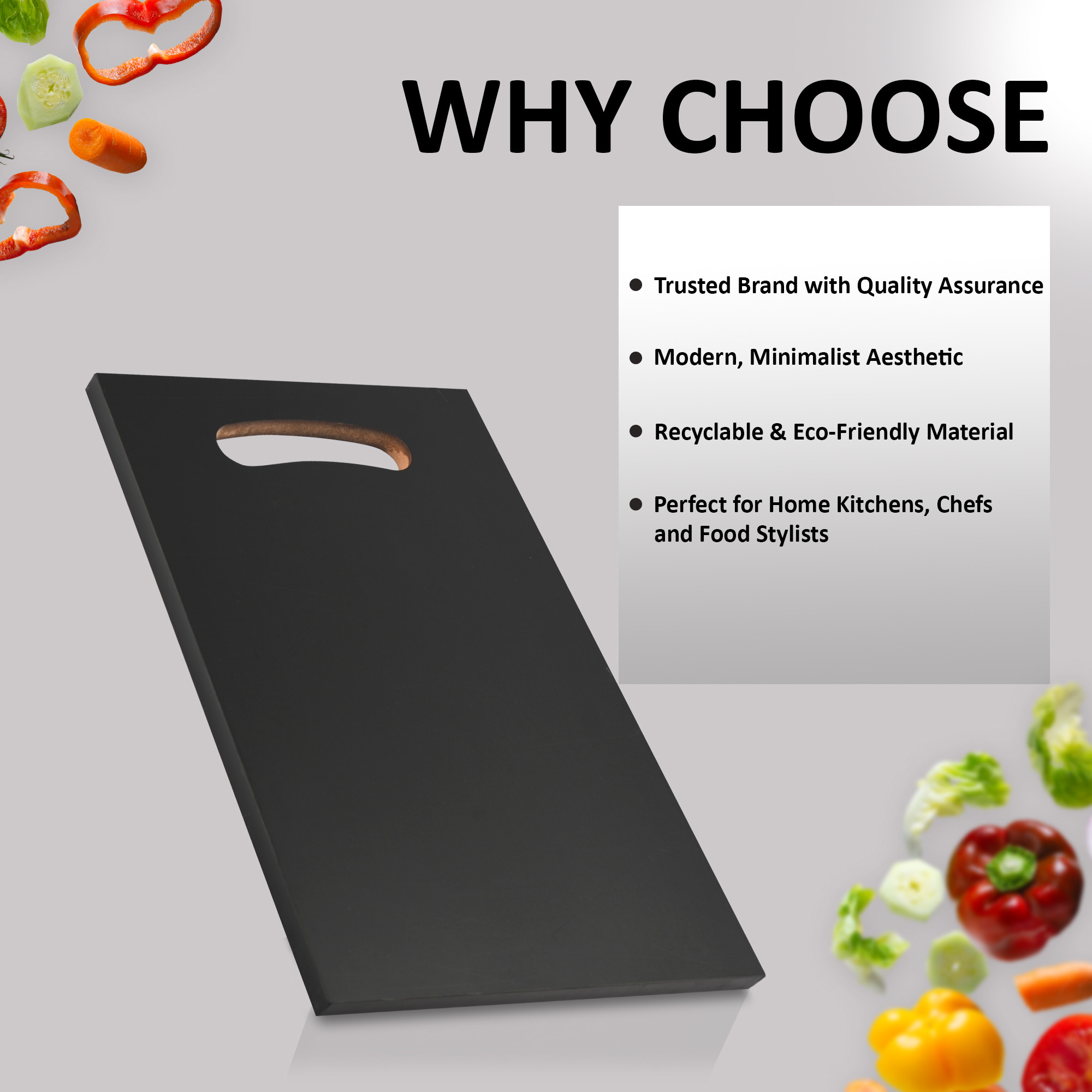 Wooden Bamboo Chopping Board for Kitchen Use  Non Slip and Antibacterial Surface  Fruits and Vegetable Cutting Board  Black